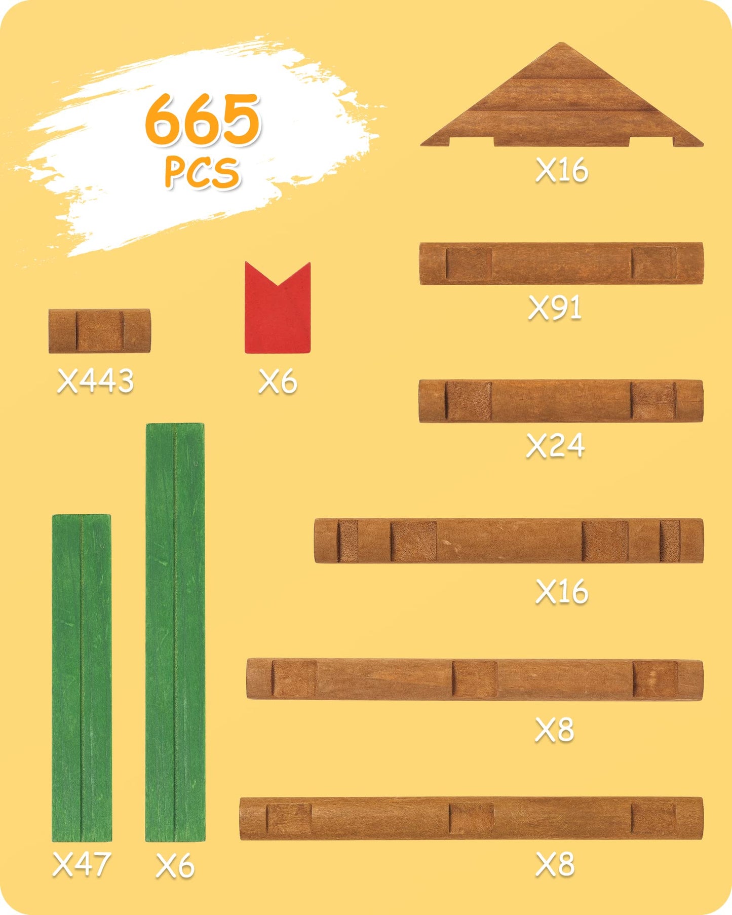 SainSmart Jr. 665 PCS Wooden Log Cabin Set for Toddlers — Classic STEM Construction, Lincoln Logs Compatible