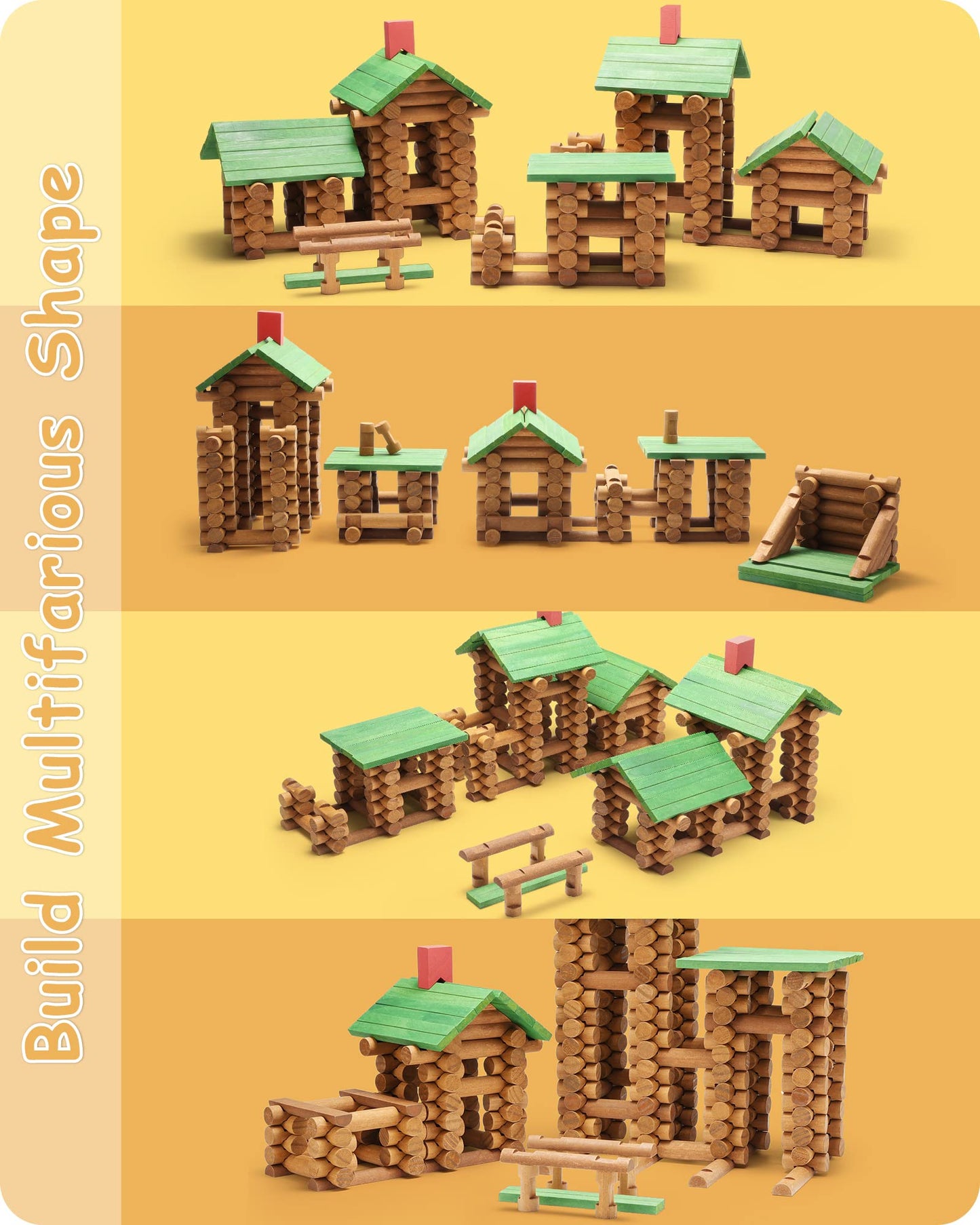 SainSmart Jr. 300 Pcs Wooden Log Cabin Set – STEM Construction Toy for 3+