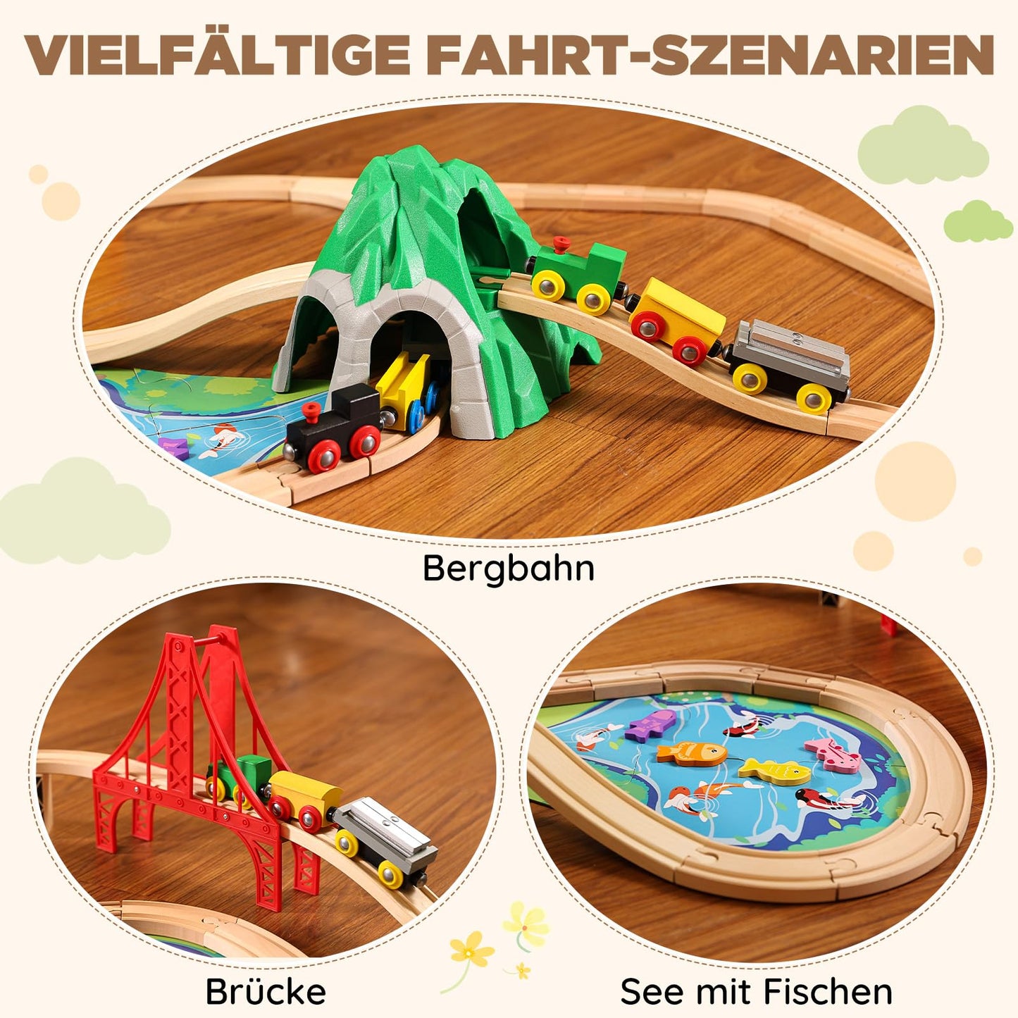 SainSmart Jr. 112-Piece Wooden Train Set – Double-Sided Tracks, Brio/Thomas/Melissa & Doug Compatible