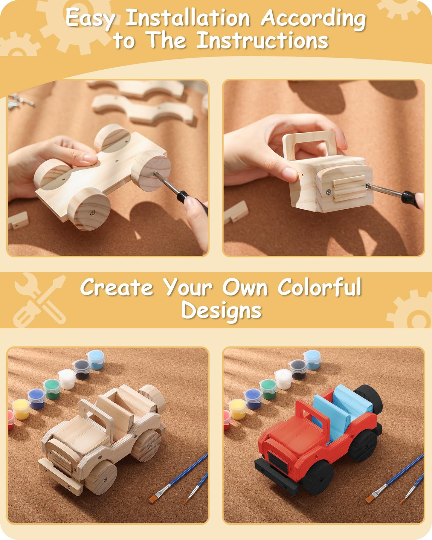 SainSmart Jr. 4-in-1 Woodworking Kit for Kids – Birdhouse, Helicopter, Off-Road Car & Tow Truck