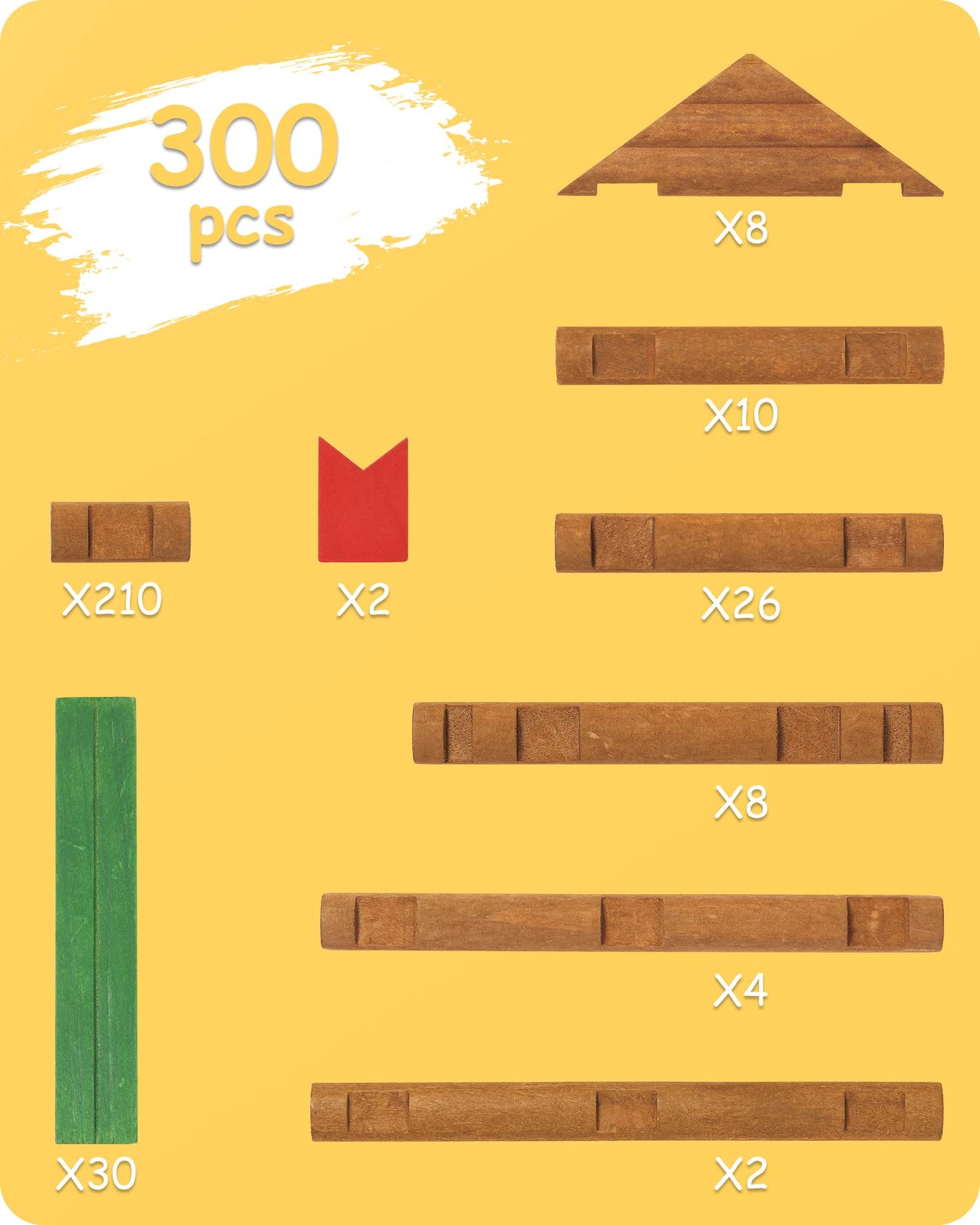 SainSmart Jr. 300 Pcs Wooden Log Cabin Set – STEM Construction Toy for 3+