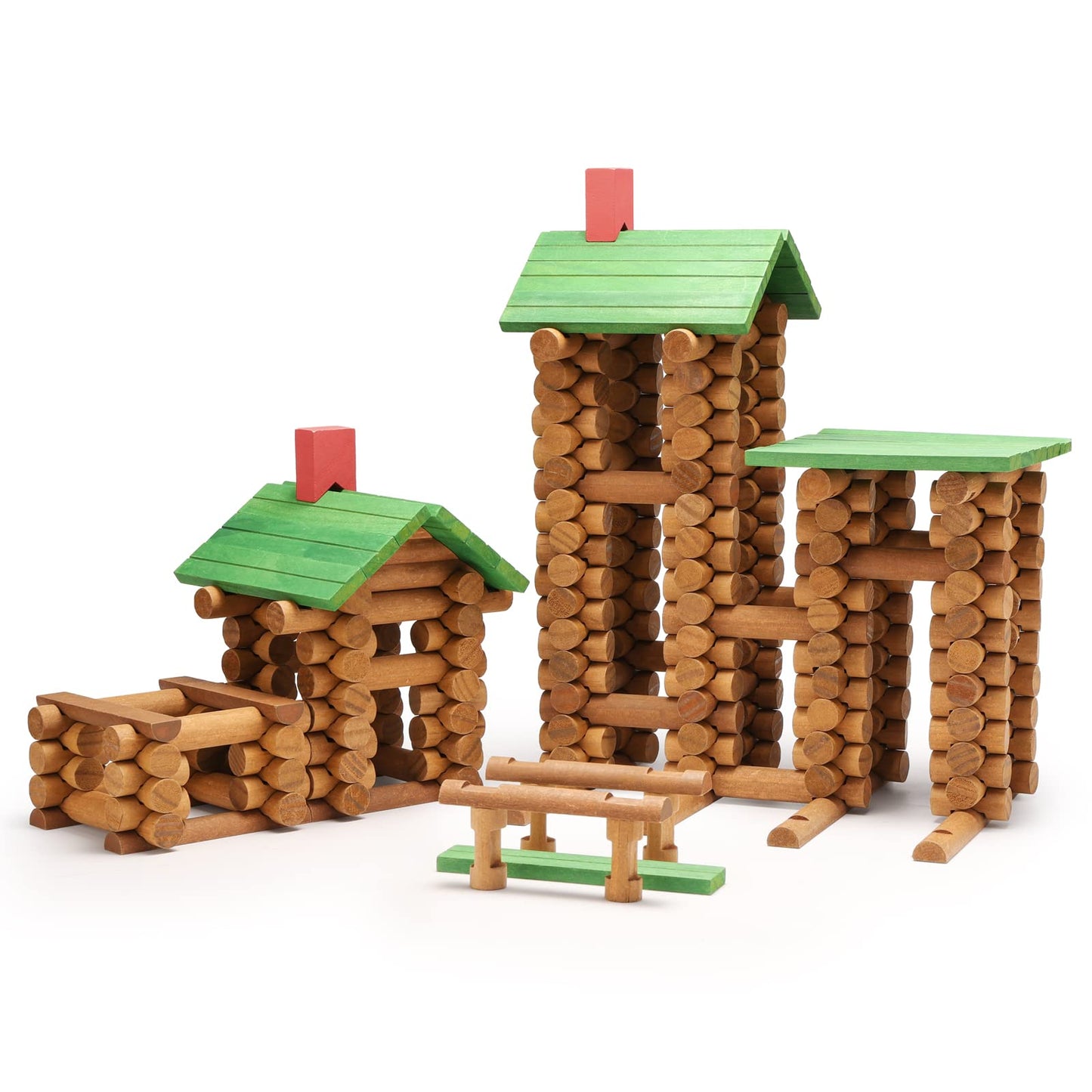 SainSmart Jr. 300 Pcs Wooden Log Cabin Set – STEM Construction Toy for 3+