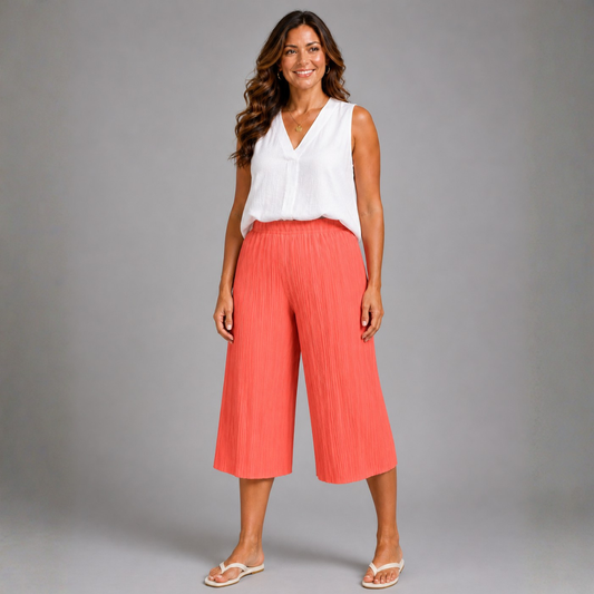 Crinkle Pleated Elastic Waist Culottes / Long Shorts