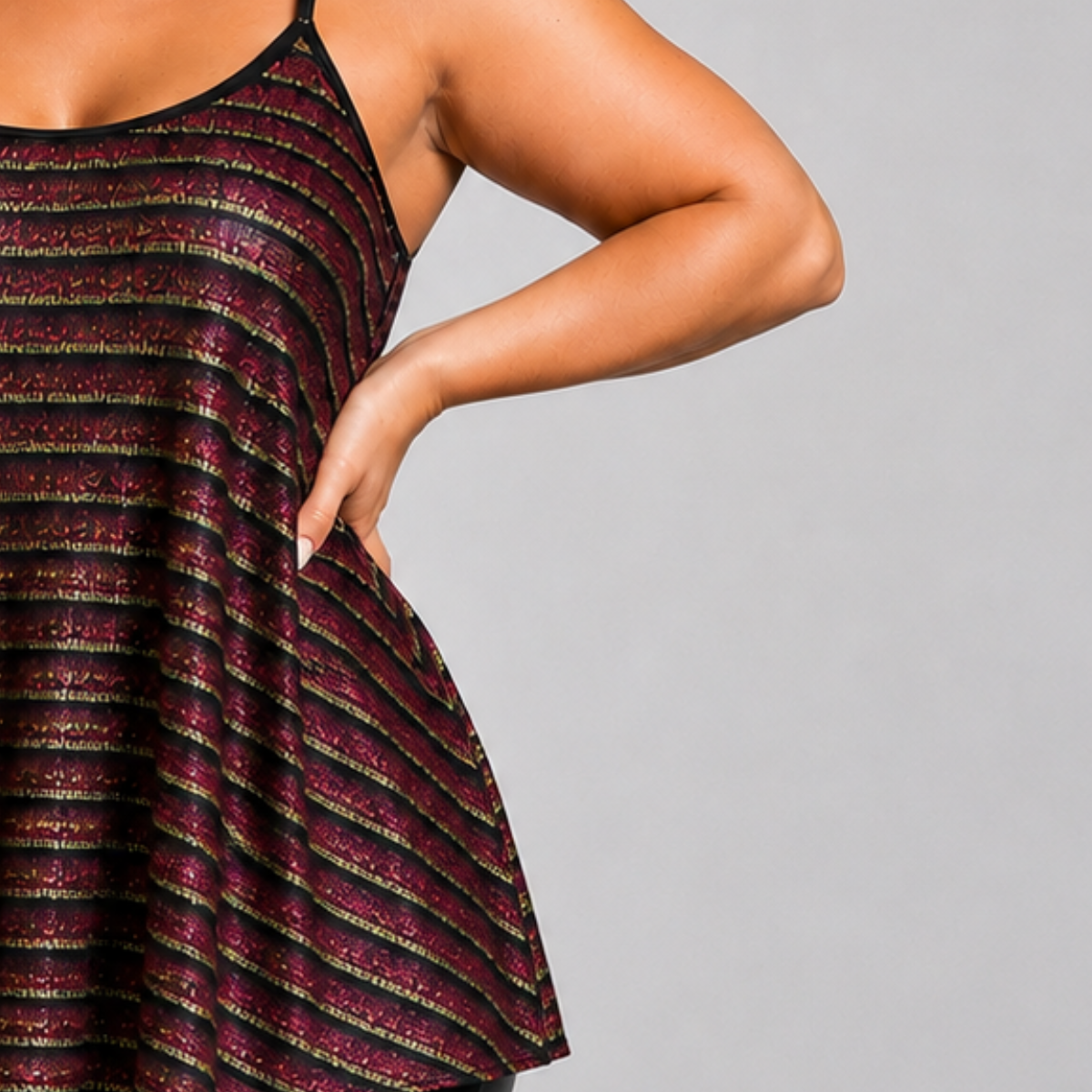 Sparkly Striped Strappy Long Length Swing Top