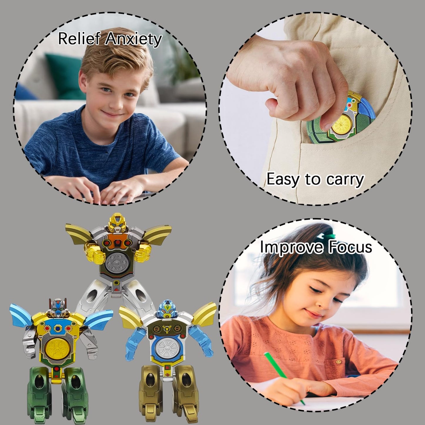 Salepo 6PCS Transformable Fidget Spinners – Robot Mode Sensory Toys for Kids
