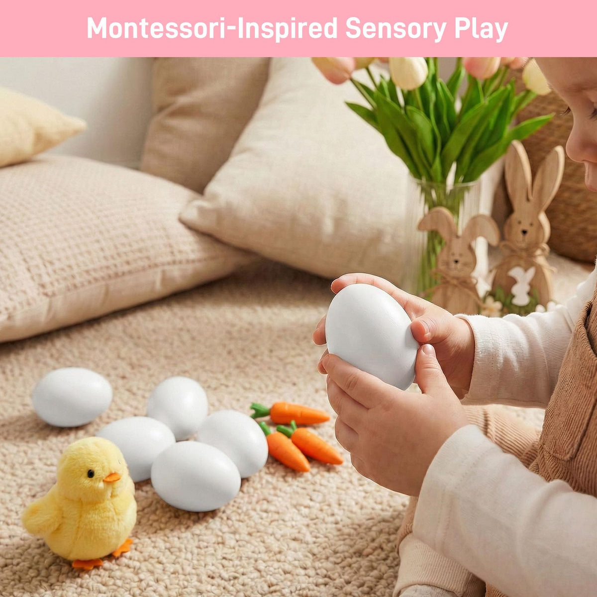 SallyFashion White Easter Eggs — 8 Wooden Eggs for Painting, Kids Kitchen Play & Decor