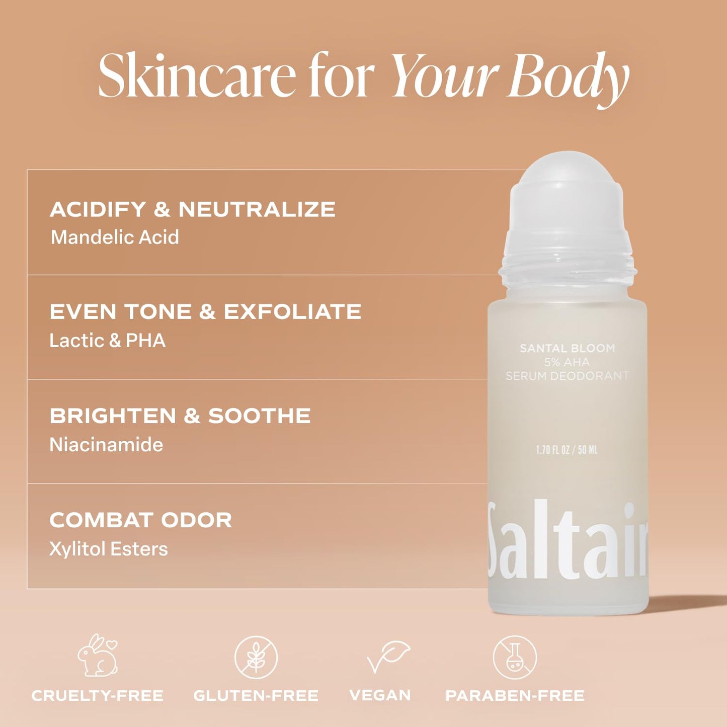 Saltair Serum Deodorant Santal Bloom – 2 Pack, 5% AHA, Aluminum-Free Odor Protection