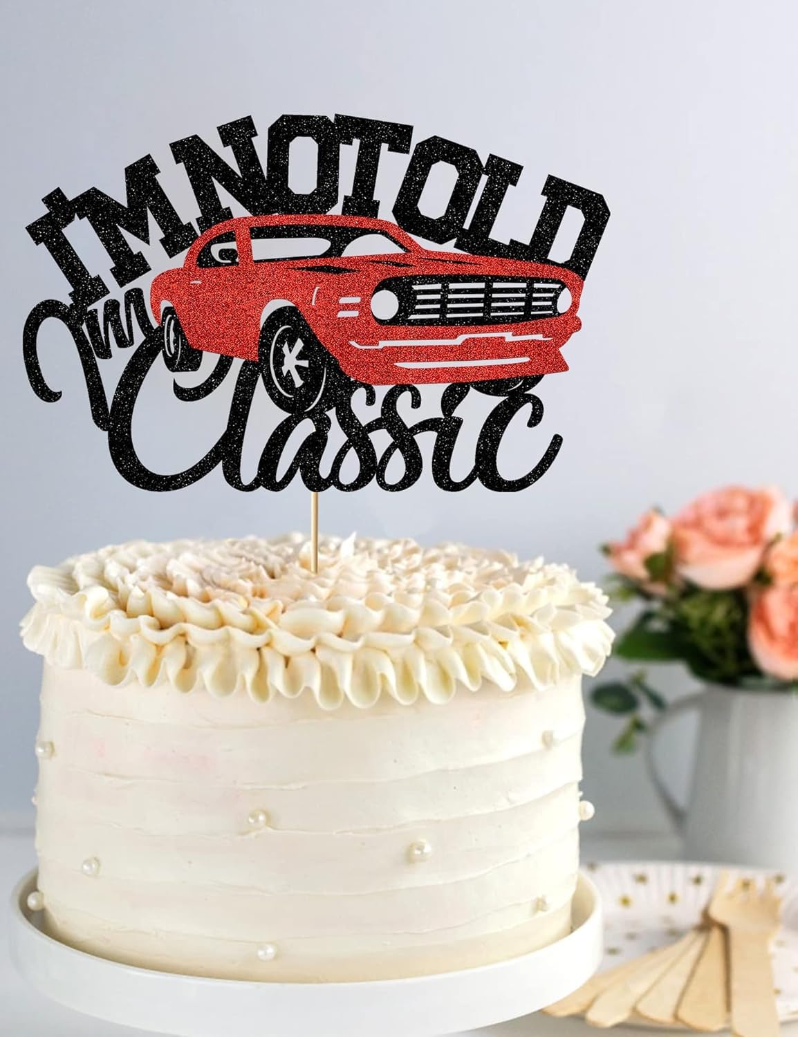 SALUTE I'm Not Old I'm Classic Red Car Cake Topper – Glitter Birthday Decor