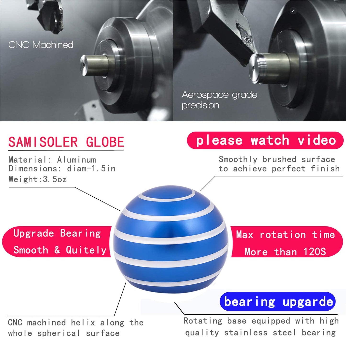 Samisoler Desk Fidget Kinetic Toy – 1.5-inch Aluminum Spin for Focus & Relaxation