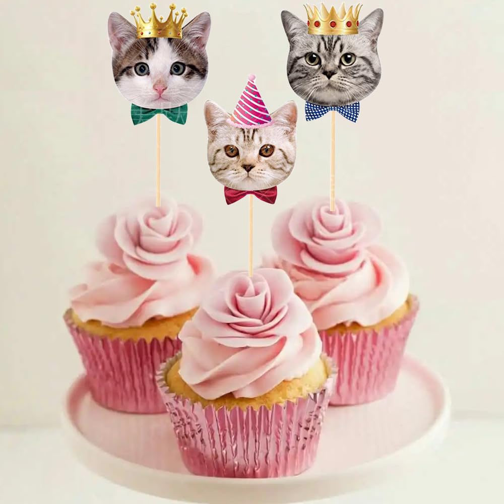SAMOKA Cat Cupcake Toppers – 24-Pcs Set for Cat Birthday & Party Decor