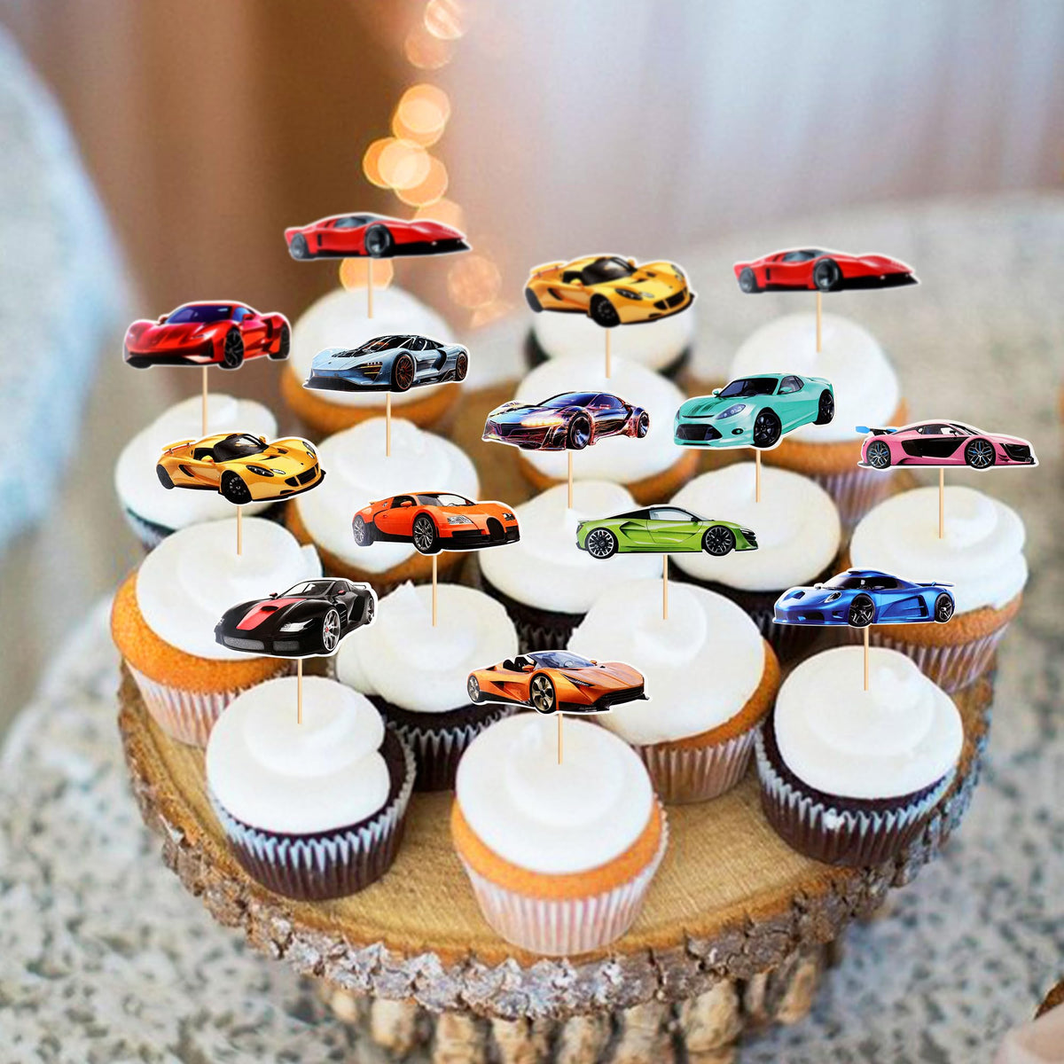 SAMOKA Racing Car Cupcake Toppers – 24 Pcs Rider Theme Cupcake Decorations for Baby Shower
