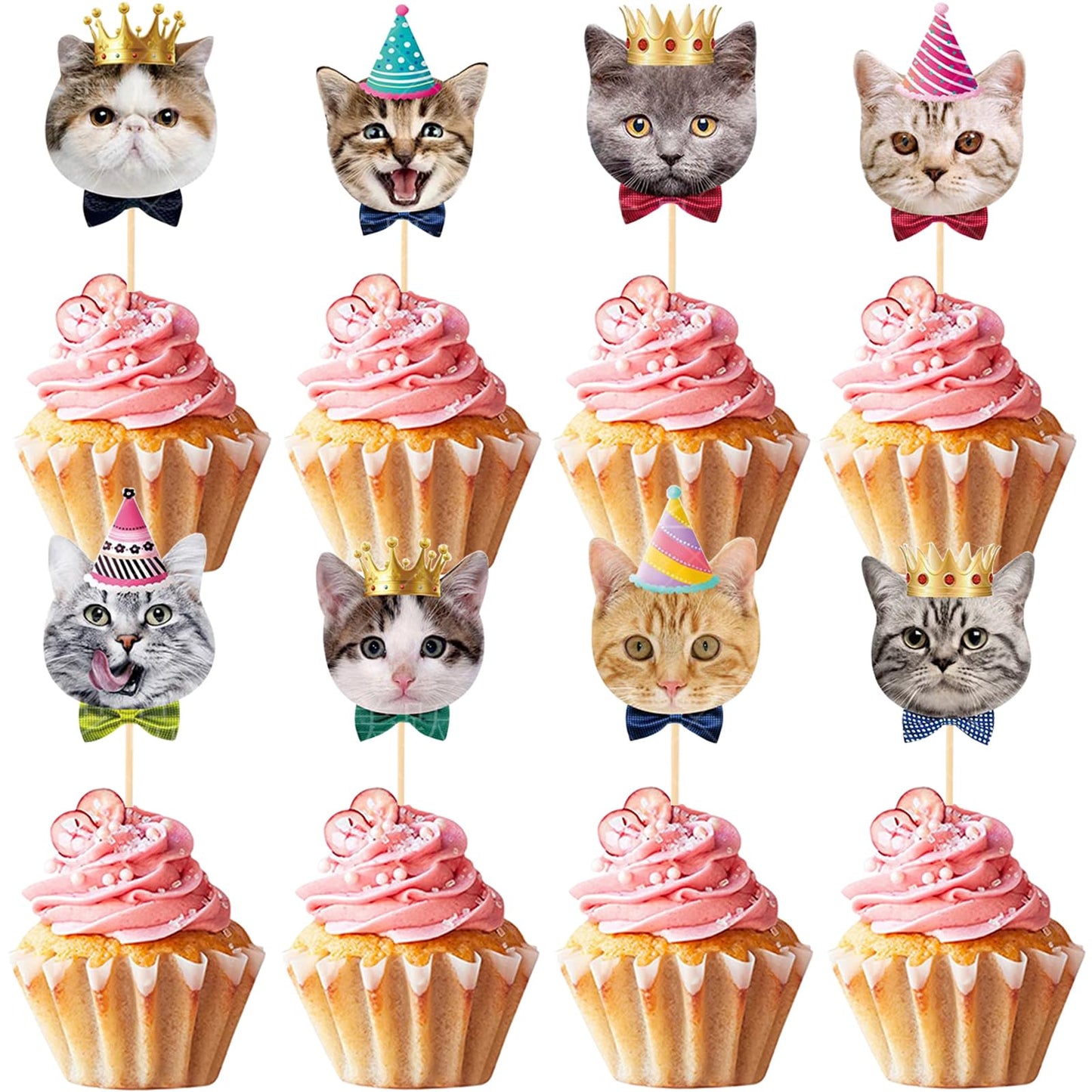 SAMOKA Cat Cupcake Toppers – 24-Pcs Set for Cat Birthday & Party Decor