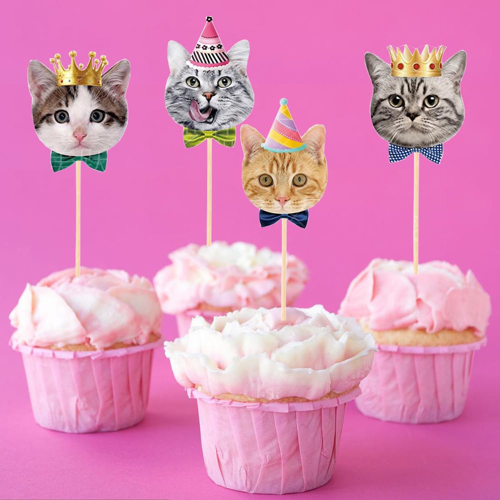 SAMOKA Cat Cupcake Toppers – 24-Pcs Set for Cat Birthday & Party Decor