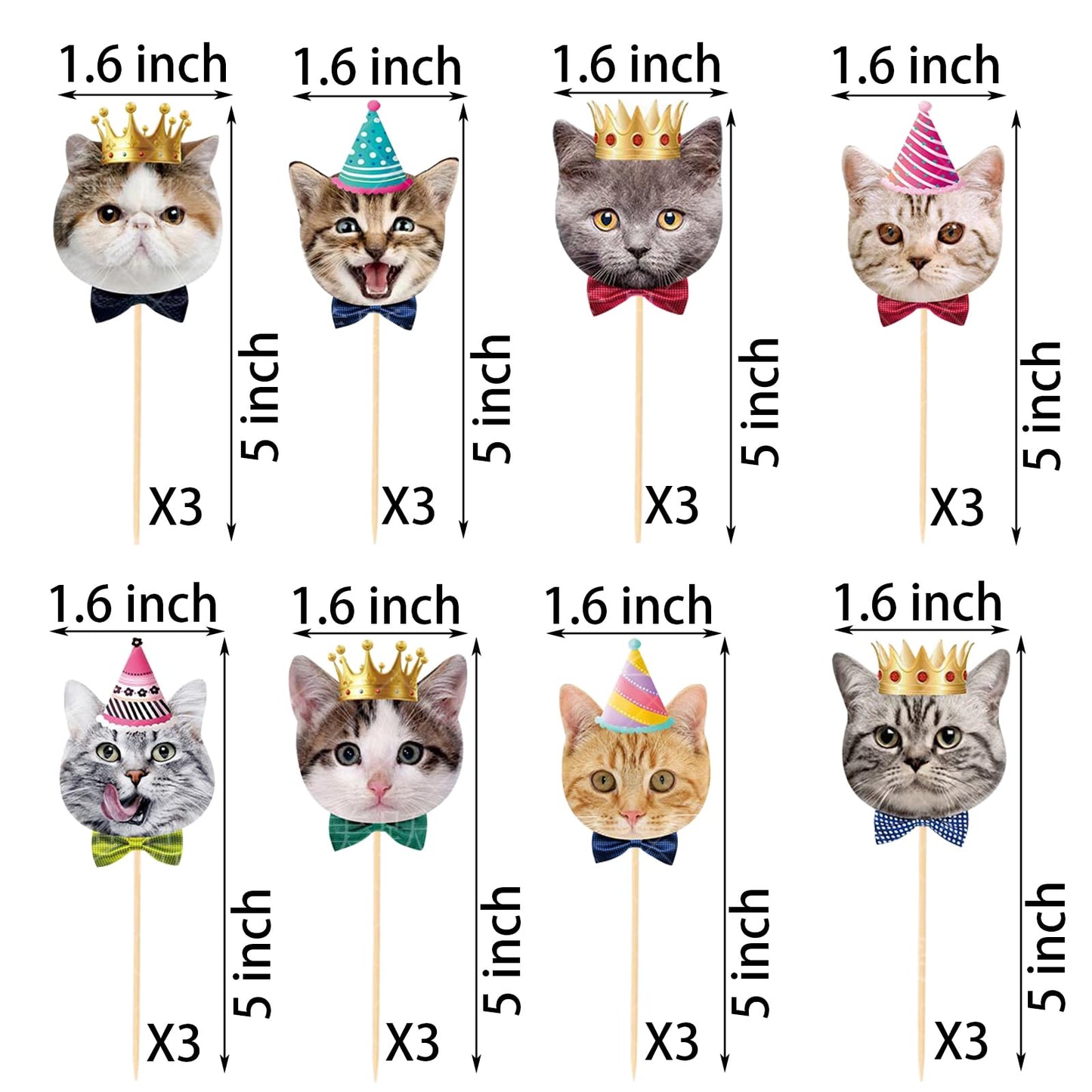 SAMOKA Cat Cupcake Toppers – 24-Pcs Set for Cat Birthday & Party Decor