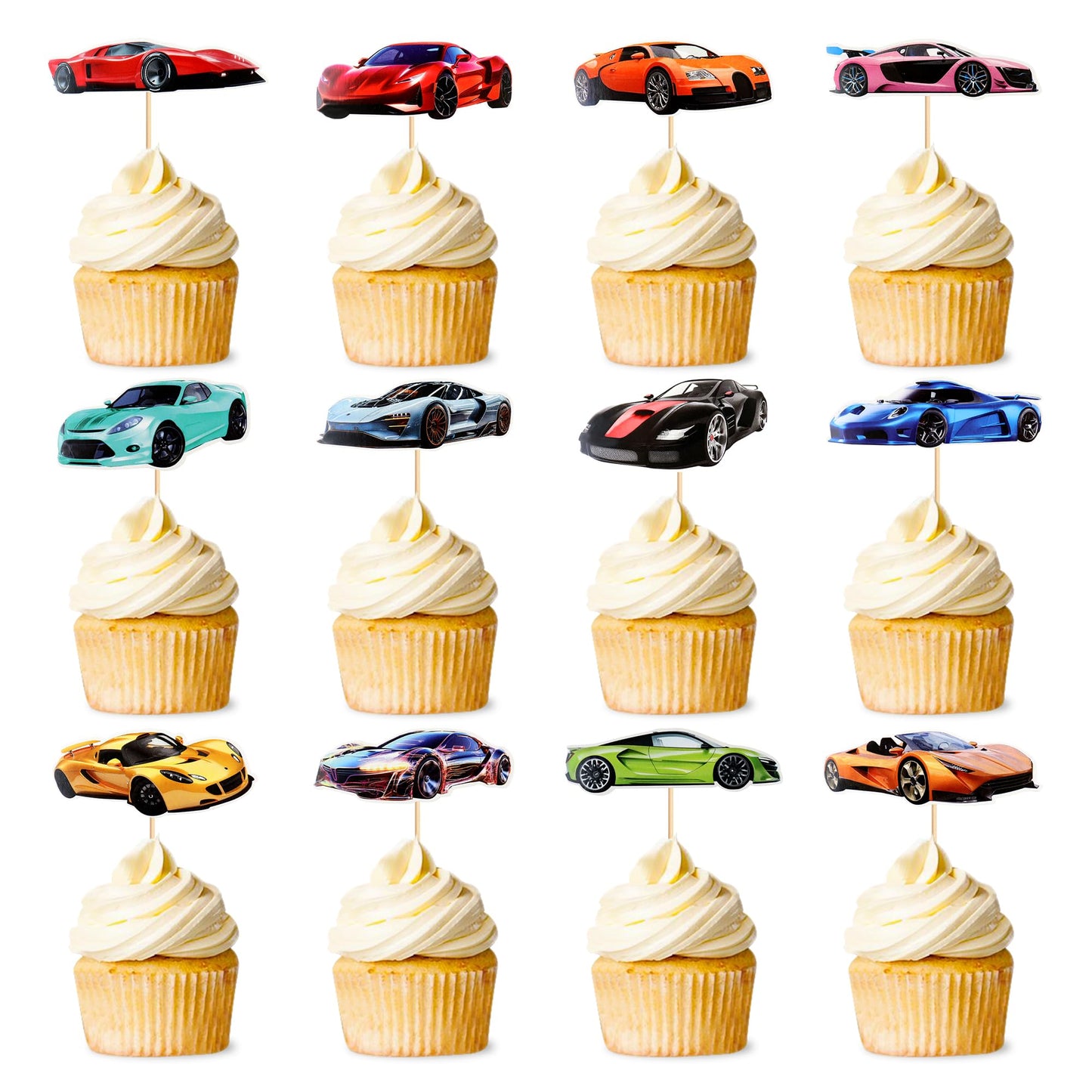 SAMOKA Racing Car Cupcake Toppers – 24 Pcs Rider Theme Cupcake Decorations for Baby Shower