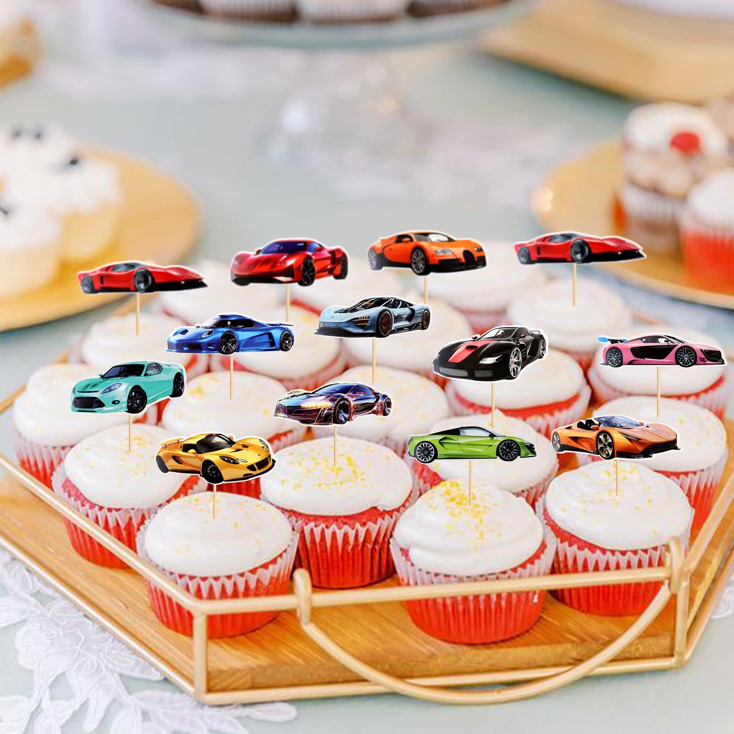SAMOKA Racing Car Cupcake Toppers – 24 Pcs Rider Theme Cupcake Decorations for Baby Shower