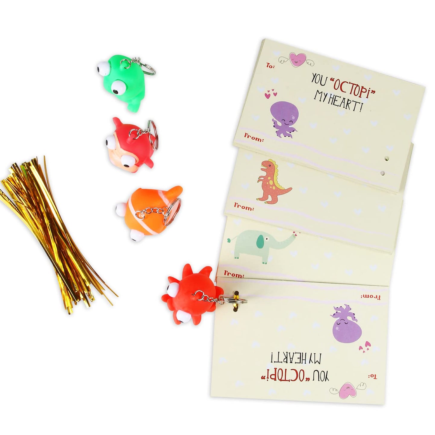 SAMRIKO 32-Piece Valentines Day Cards with Pop-Eye Animal Keychains | Class Valentine Gifts for Kids