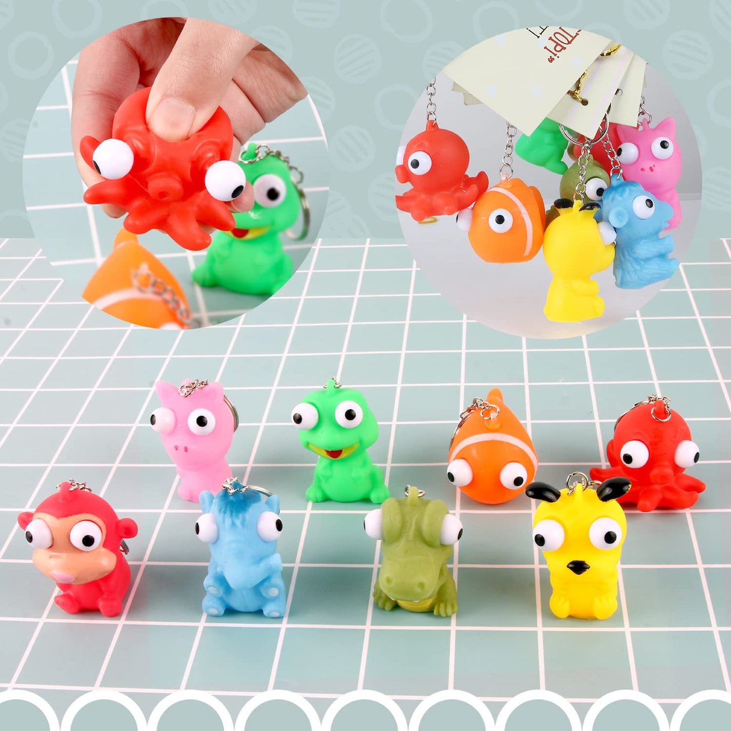 SAMRIKO 32-Piece Valentines Day Cards with Pop-Eye Animal Keychains | Class Valentine Gifts for Kids
