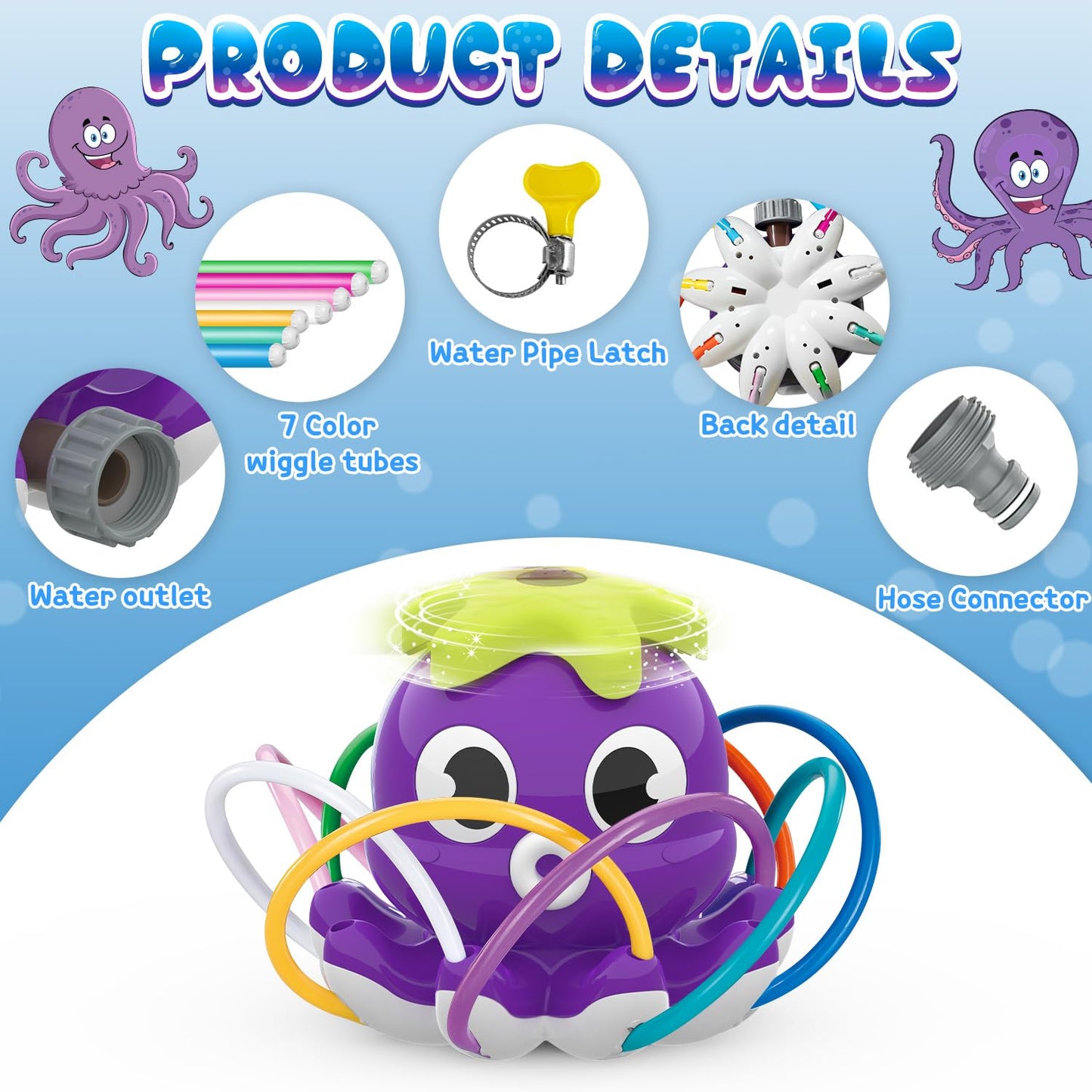 SAMTOP Octopus Water Sprinkler – 8 Wiggle Tubes, Garden Hose Attachment, Backyard Fun for Kids