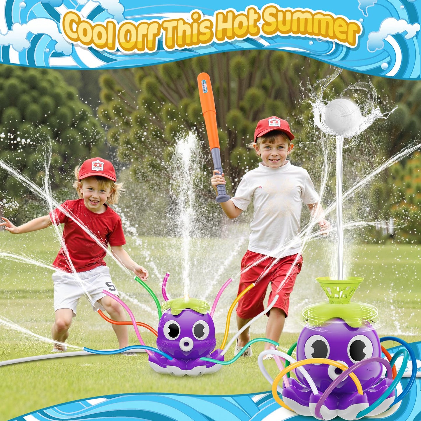 Samtop Water Sprinkler Baseball Toy for Kids | Outdoor Sprinkler & Baseball Game