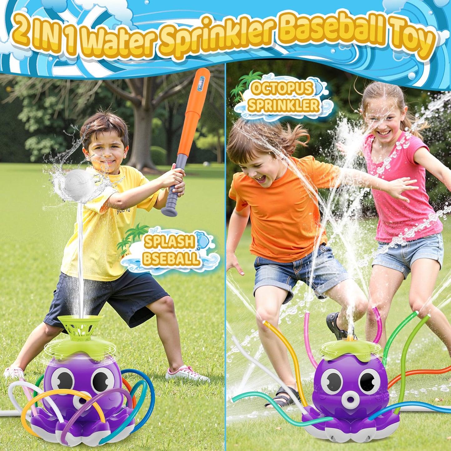 Samtop Water Sprinkler Baseball Toy for Kids | Outdoor Sprinkler & Baseball Game