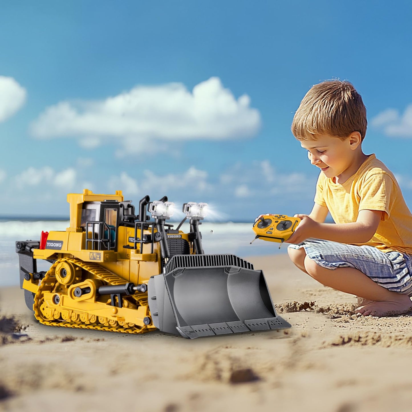 Samtop Rc Bulldozer Toys - Realistic 9-Channel 2.4GHz RC Loader with Light & Sound for Kids Aged 7-12
