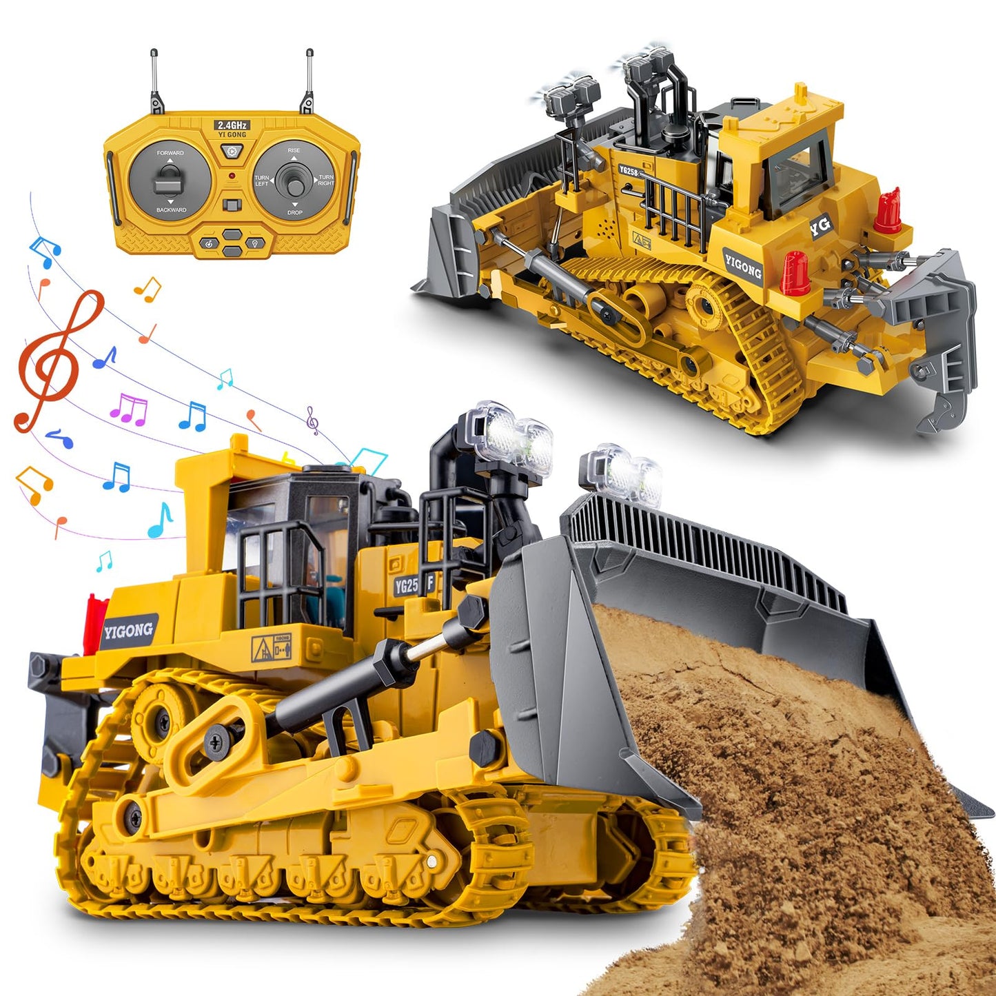 Samtop Rc Bulldozer Toys - Realistic 9-Channel 2.4GHz RC Loader with Light & Sound for Kids Aged 7-12