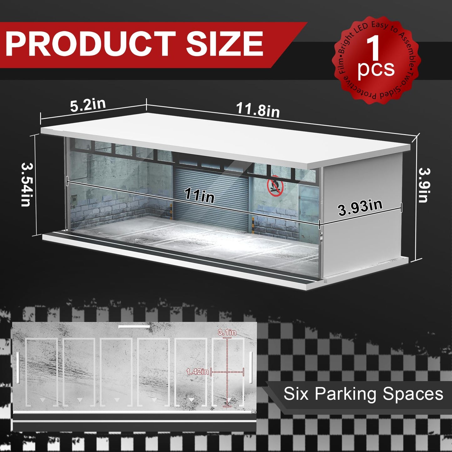 SAMYUCHO 1/64 Diecast Display Case with LED Light – Stackable Mini Garage for Cars