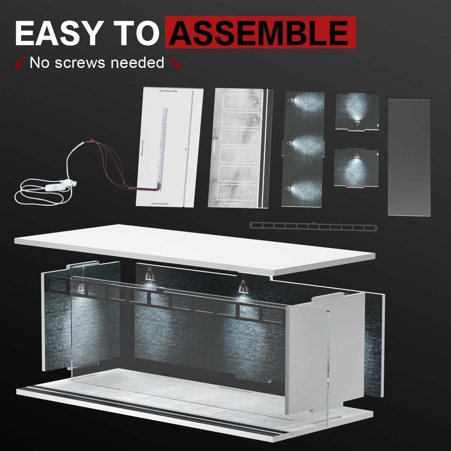 SAMYUCHO 1/64 Diecast Display Case with LED Light | Stackable Acrylic Garage for Hot Wheels & Matchbox Cars