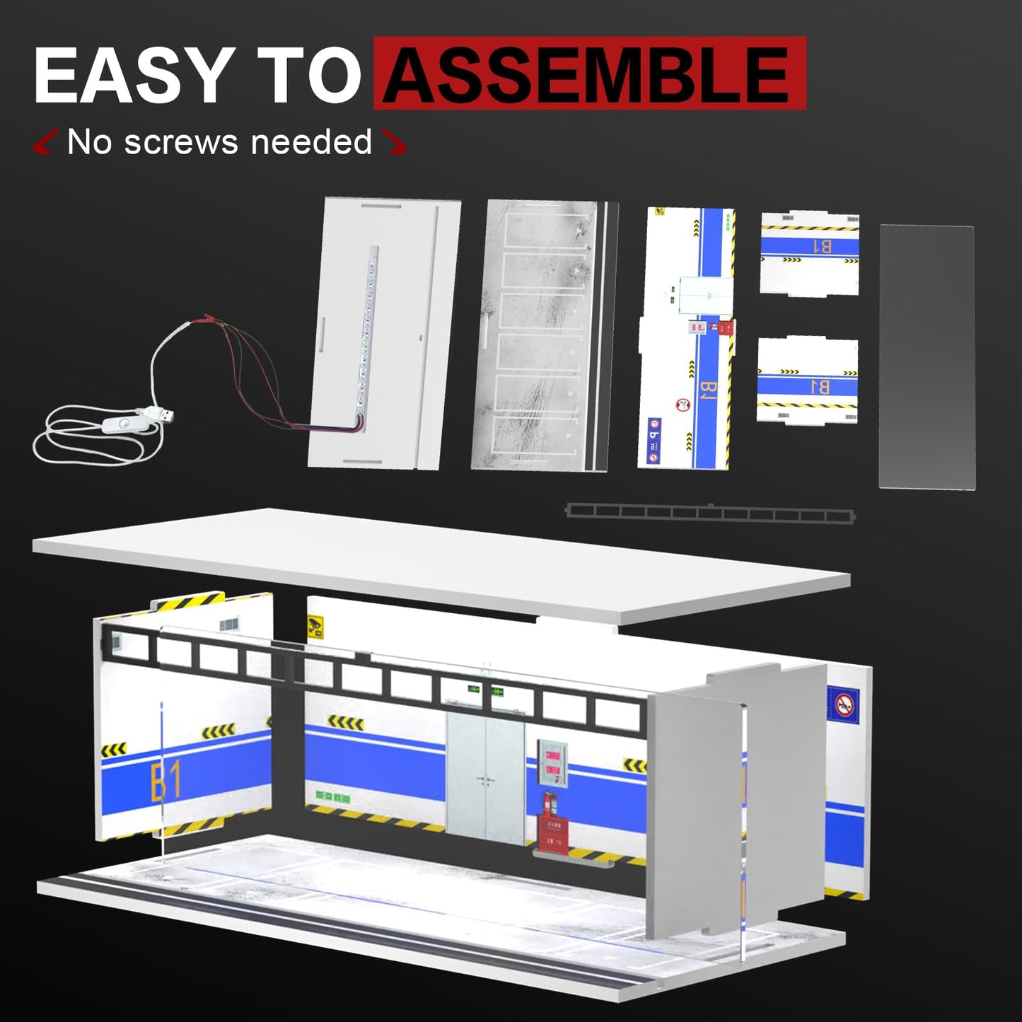 SAMYUCHO 1/64 Diecast Display Case with LED Light | Stackable Diorama for Hot Wheels & Matchbox Cars