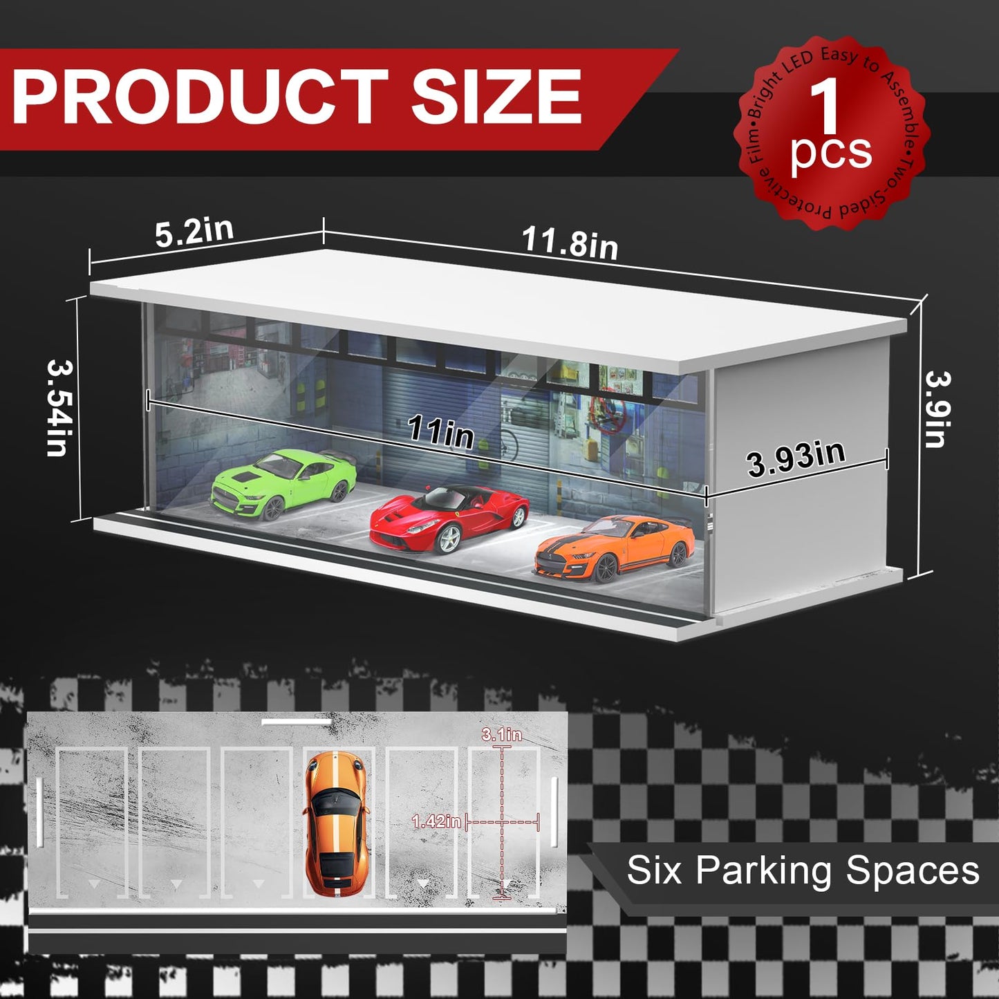 SAMYUCHO 1/64 Diecast Display Case with LED Light – Stackable Acrylic Diorama Storage for Hot Wheels & Matchbox Cars