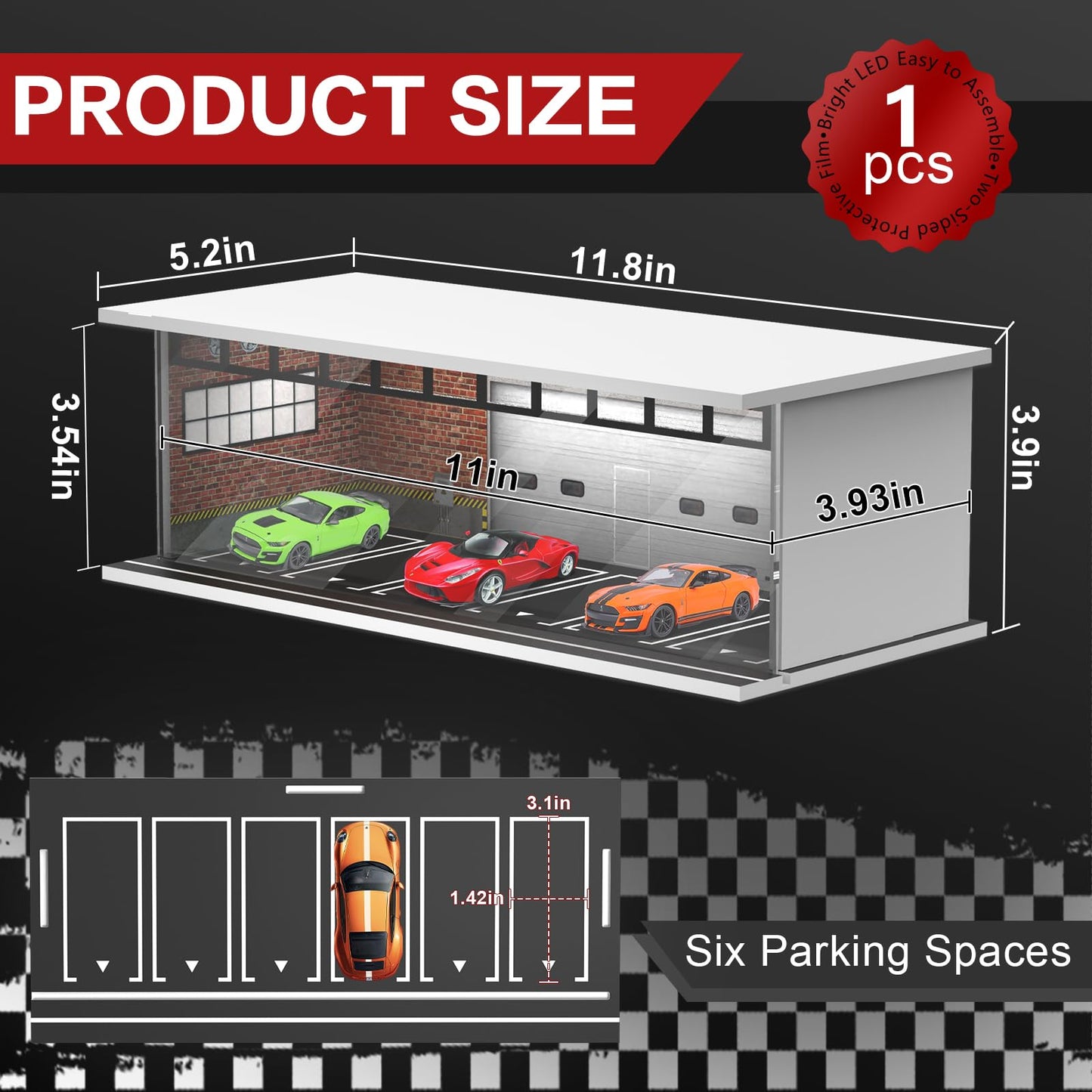 SAMYUCHO 1/64 Diecast Display Case with LED Light – Stackable Diorama for Hot Wheels & Matchbox