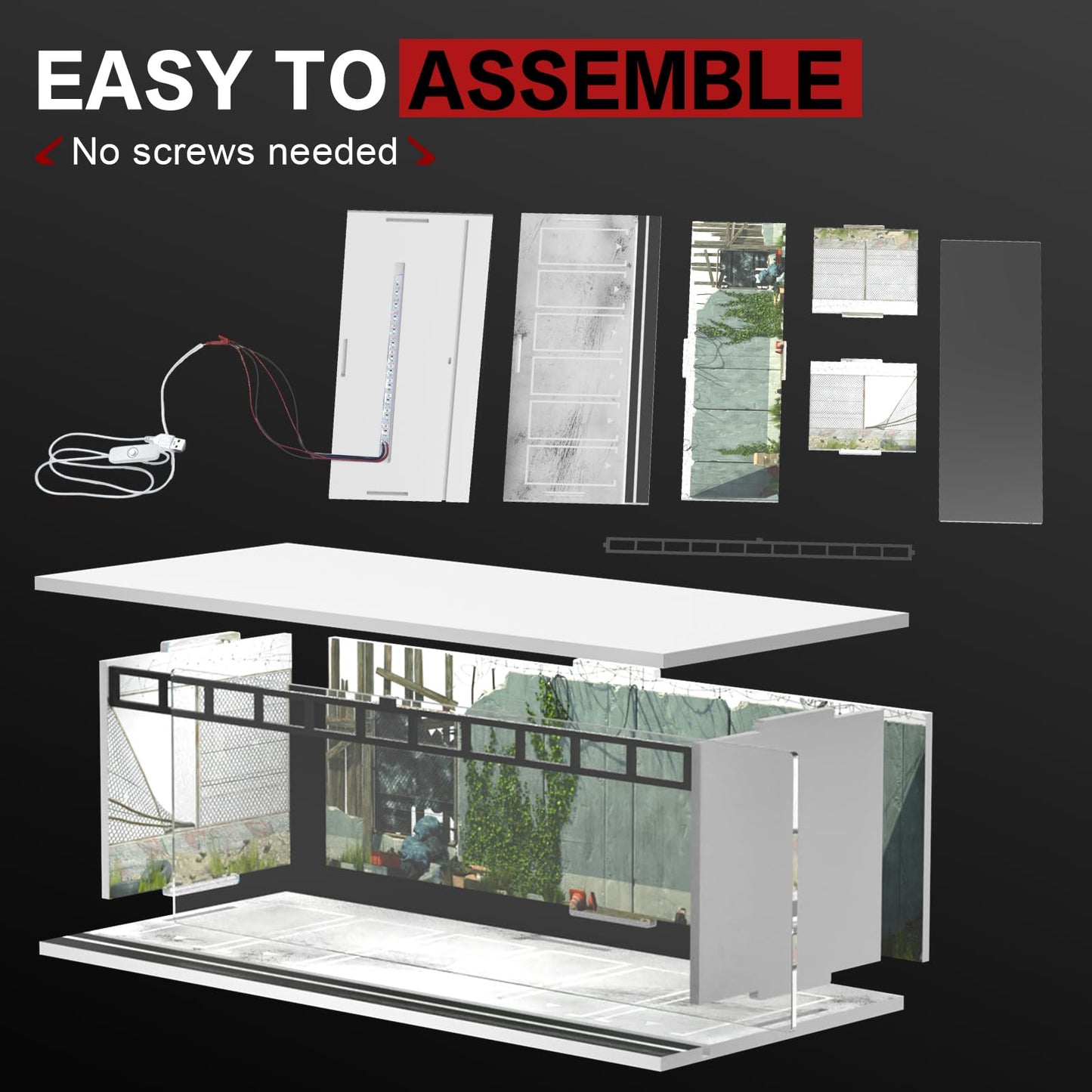 SAMYUCHO 1/64 Diecast Display Case with LED Light | Stackable Mini Garage for Hot Wheels & Matchbox Cars