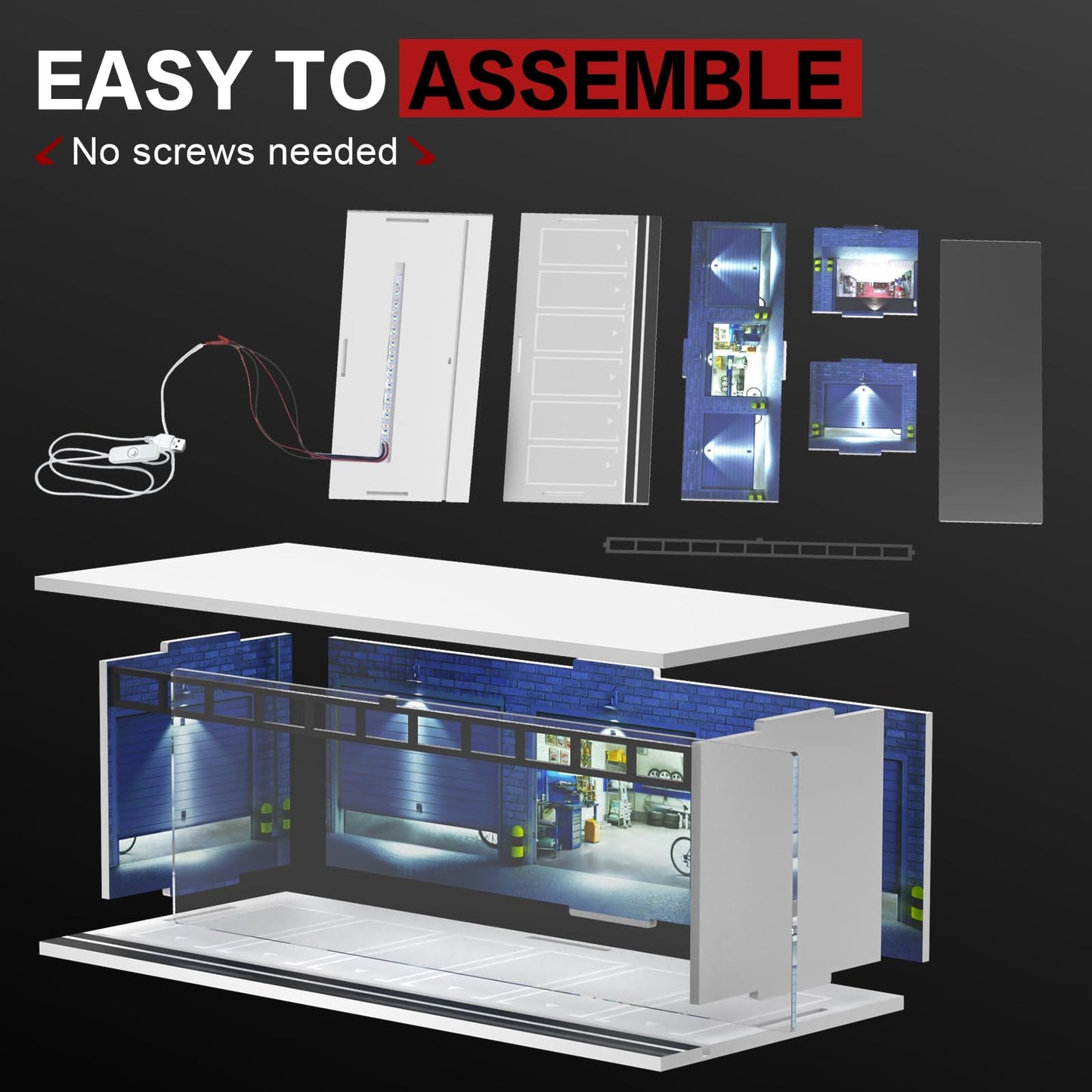 SAMYUCHO 1/64 Diecast Display Case with LED Light – Stackable Acrylic Diorama Storage for Hot Wheels & Matchbox Cars