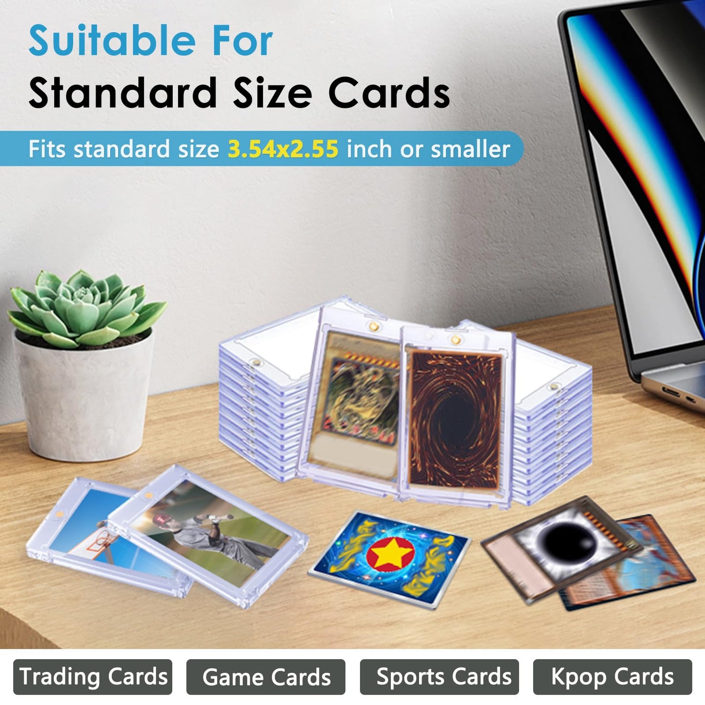 SAMYUCHO 100-Pack Magnetic Card Holders – 35pt Display Case Protectors for Trading Cards
