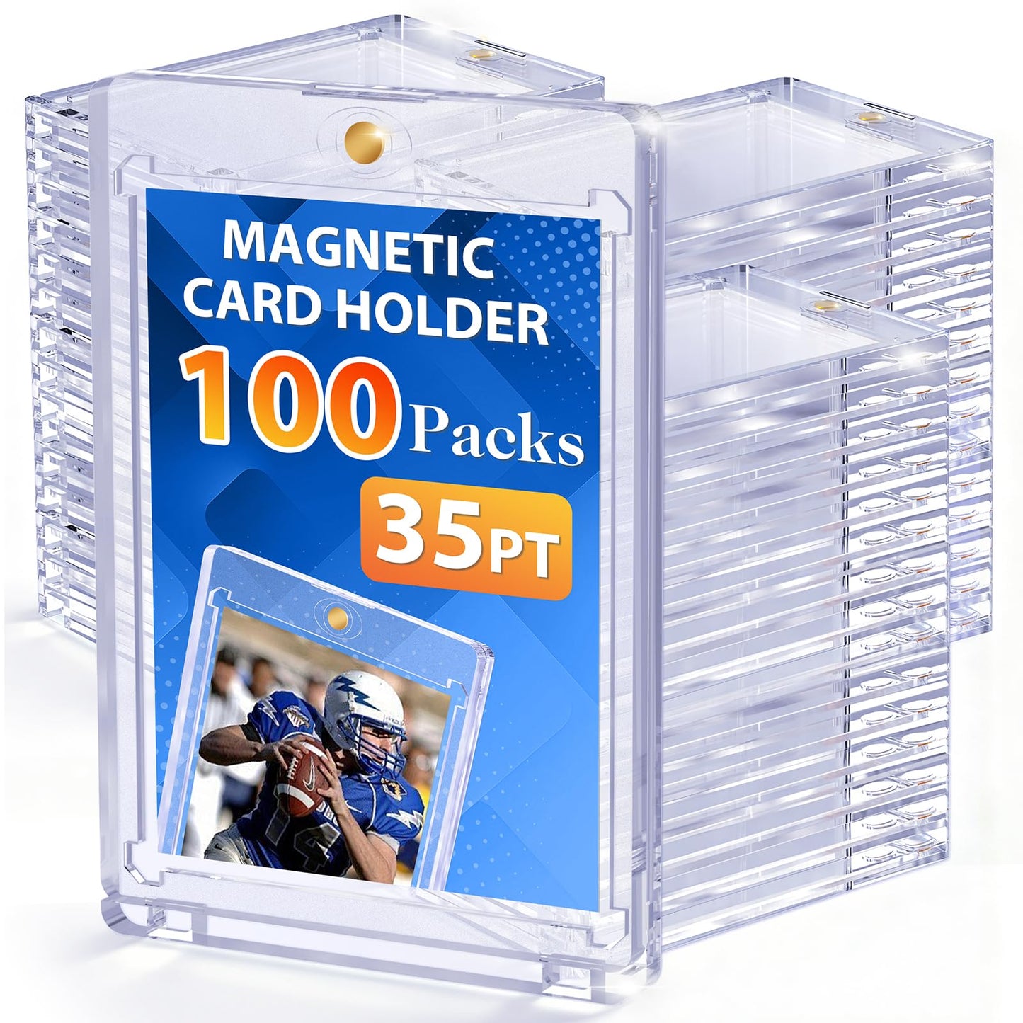 SAMYUCHO 100-Pack Magnetic Card Holders – 35pt Display Case Protectors for Trading Cards