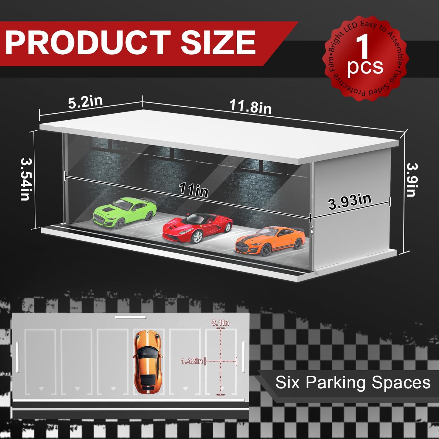 SAMYUCHO 1/64 Diecast Display Case with LED Light | Stackable Acrylic Garage for Hot Wheels & Matchbox Cars
