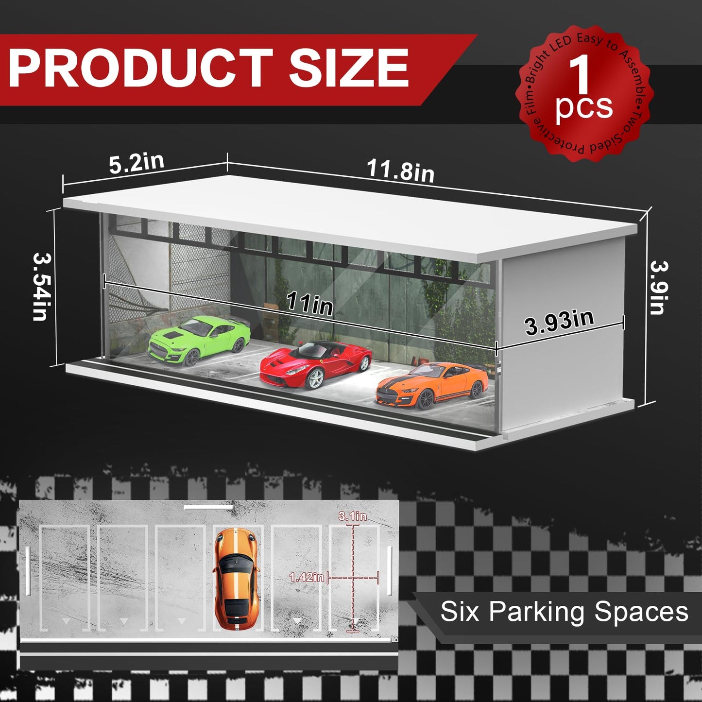 SAMYUCHO 1/64 Diecast Display Case with LED Light | Stackable Mini Garage for Hot Wheels & Matchbox Cars