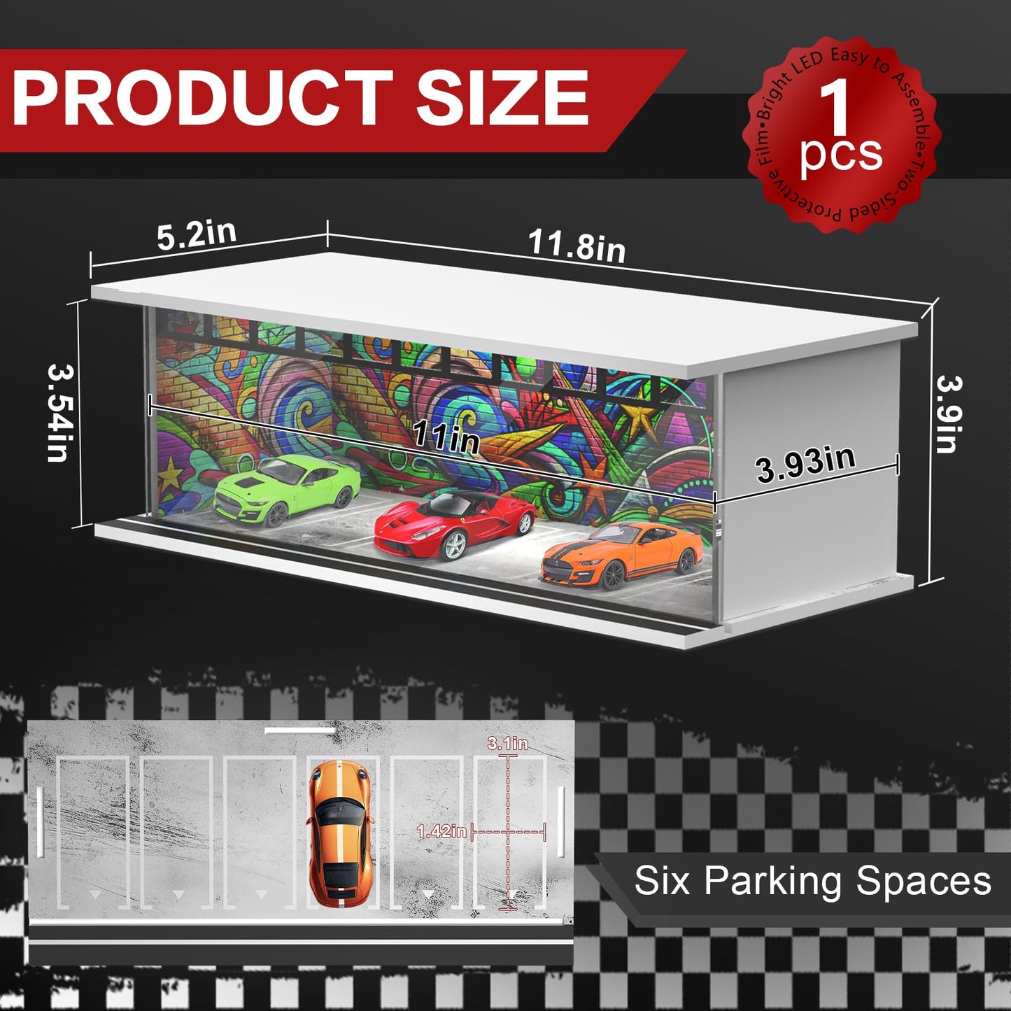 SAMYUCHO 1/64-Scale Diecast Display Case with LED Light – Stackable Acrylic Diorama for Cars