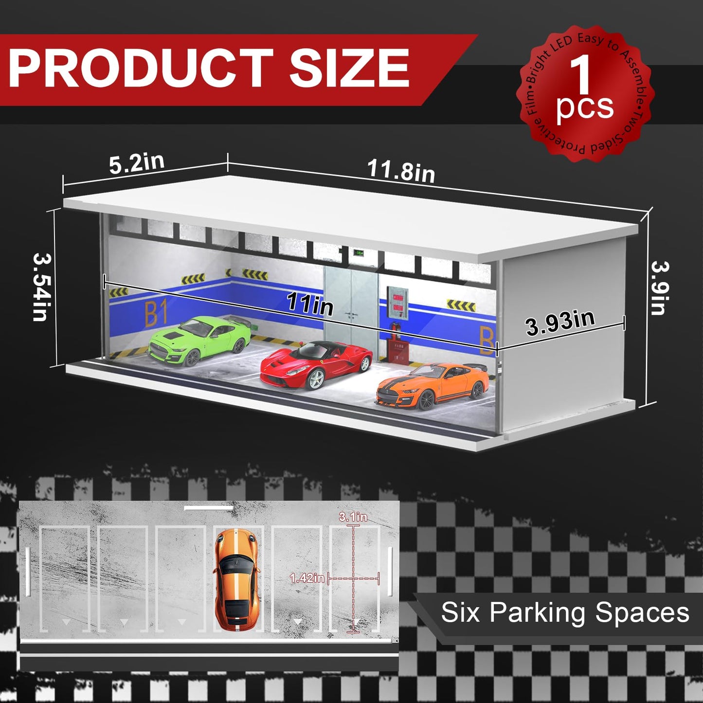 SAMYUCHO 1/64 Diecast Display Case with LED Light | Stackable Diorama for Hot Wheels & Matchbox Cars