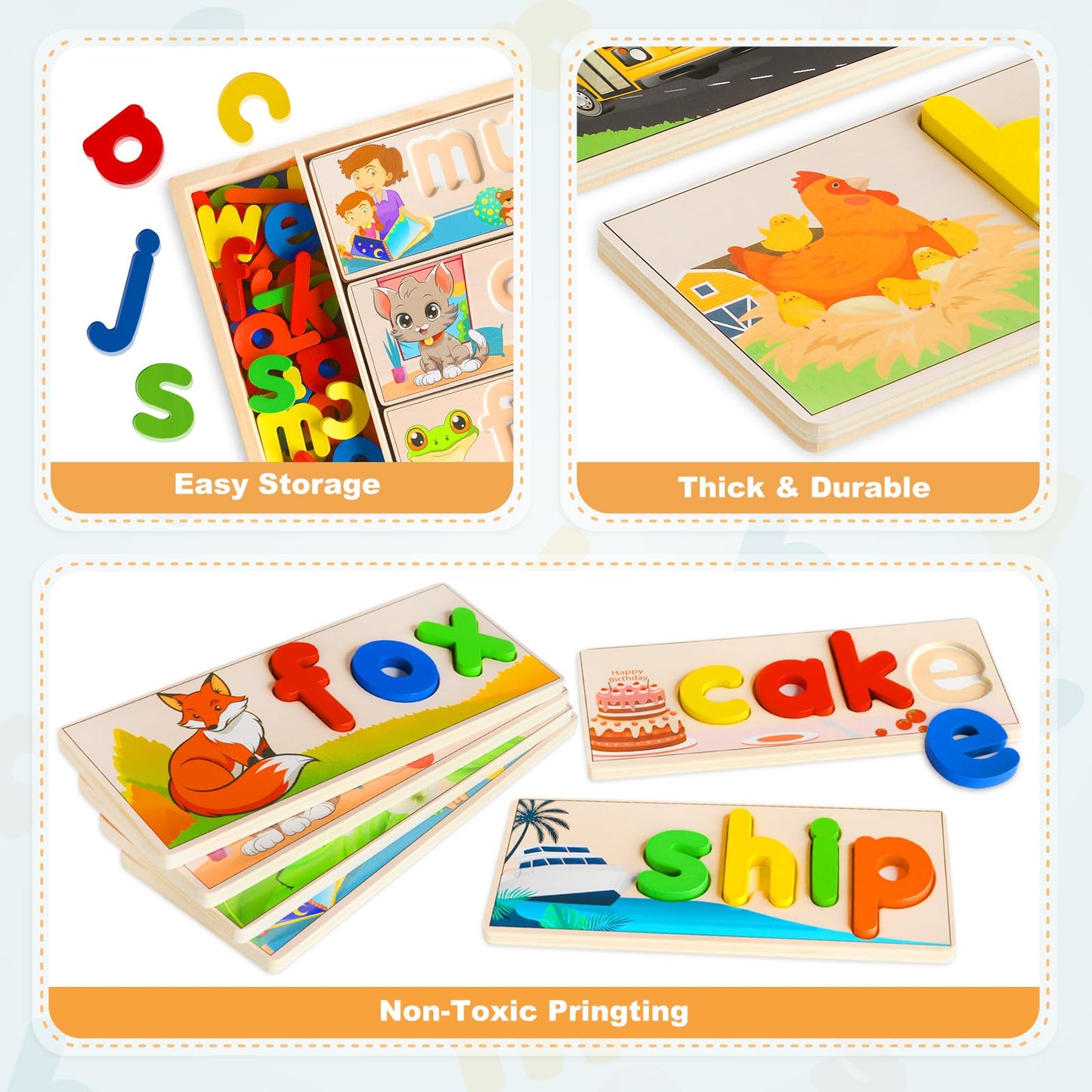 SANANT Wooden See & Spell Learning Toys – Alphabet Cards, CVC Word Builder, Montessori Preschool Gift