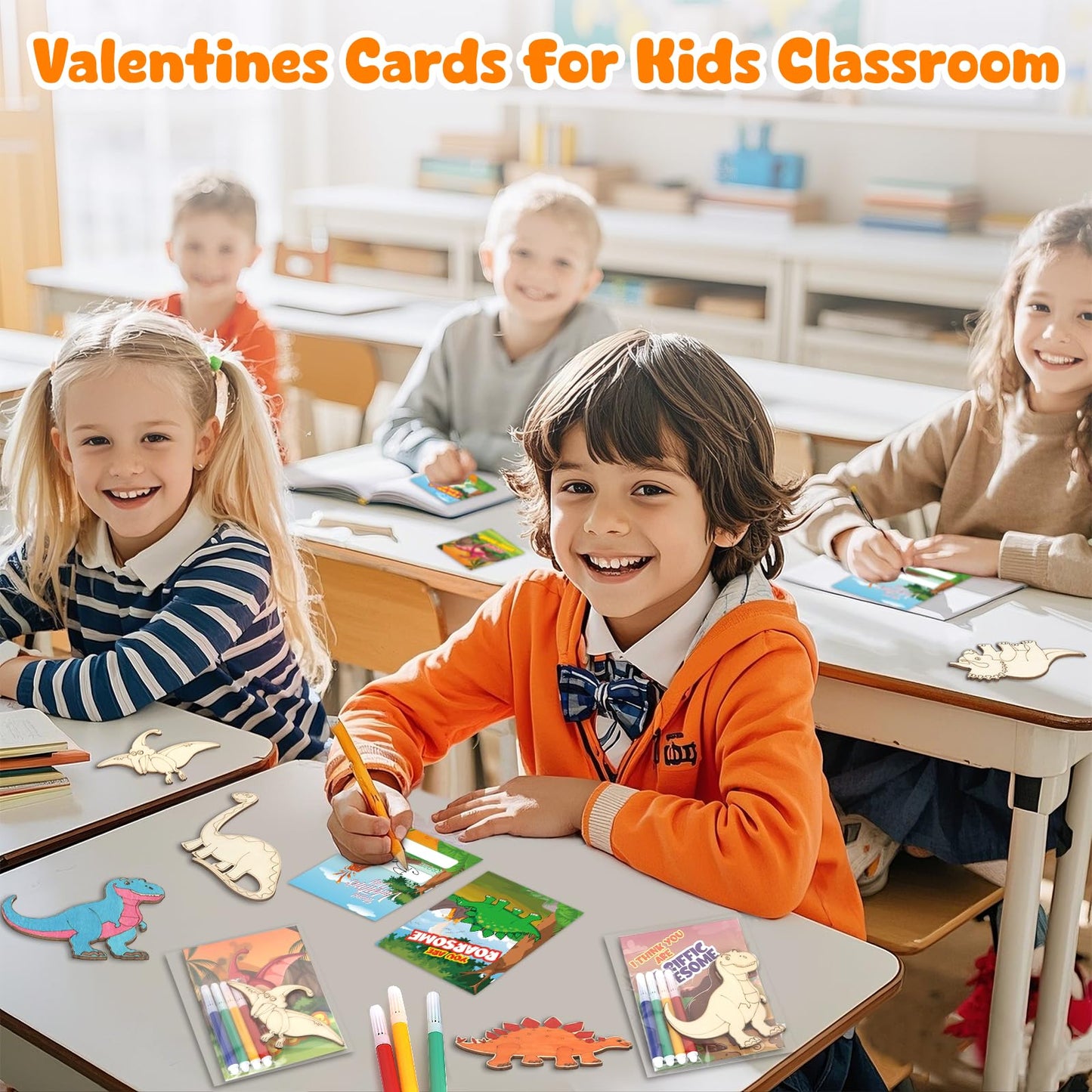 SANANT Valentines Day Gifts for Kids — 30 Wooden Dinosaur Painting Kits with Cards