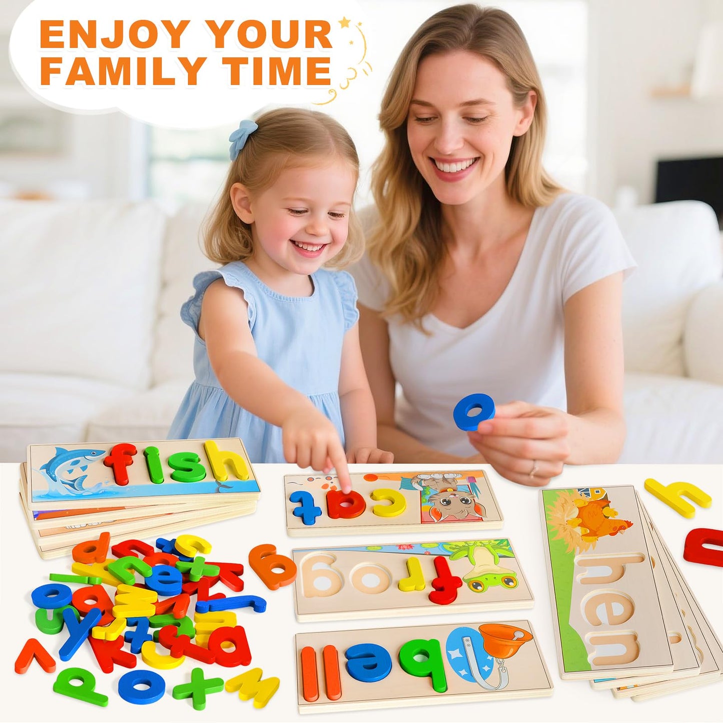 SANANT Wooden See & Spell Learning Toys – Alphabet Cards, CVC Word Builder, Montessori Preschool Gift