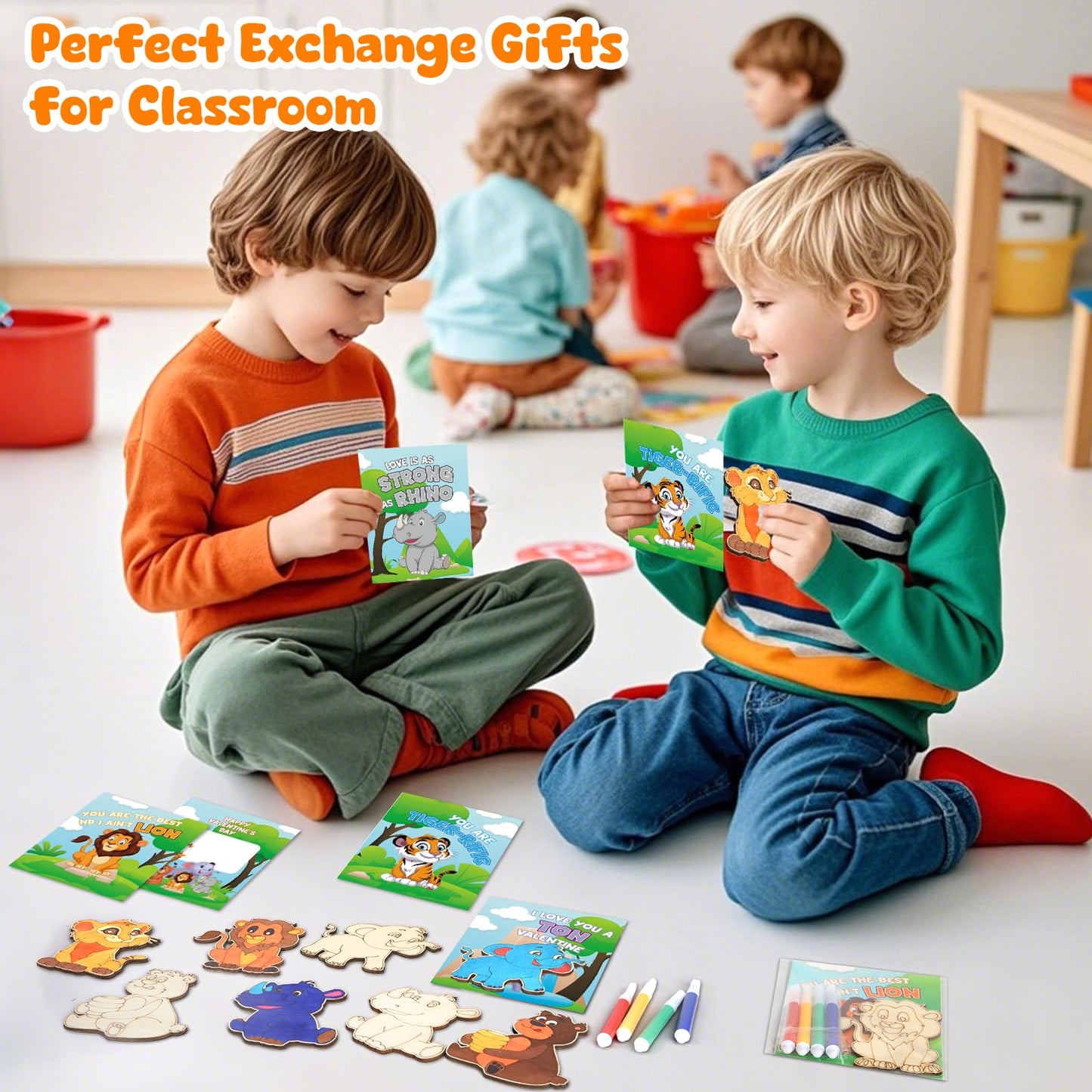 SANANT Valentines Day Kids Craft Kit — 30 Animal Wood Crafts + Cards & Coloring Pens