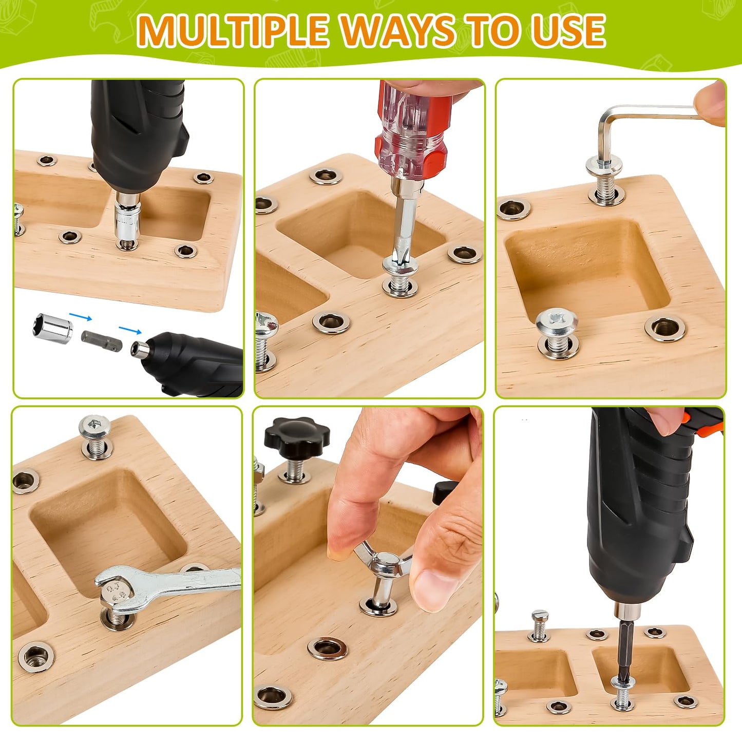 SANANT Montessori Screwdriver Board Set – 21-in-1 Wooden STEM Toy with Electric Drill (Ages 3–6)