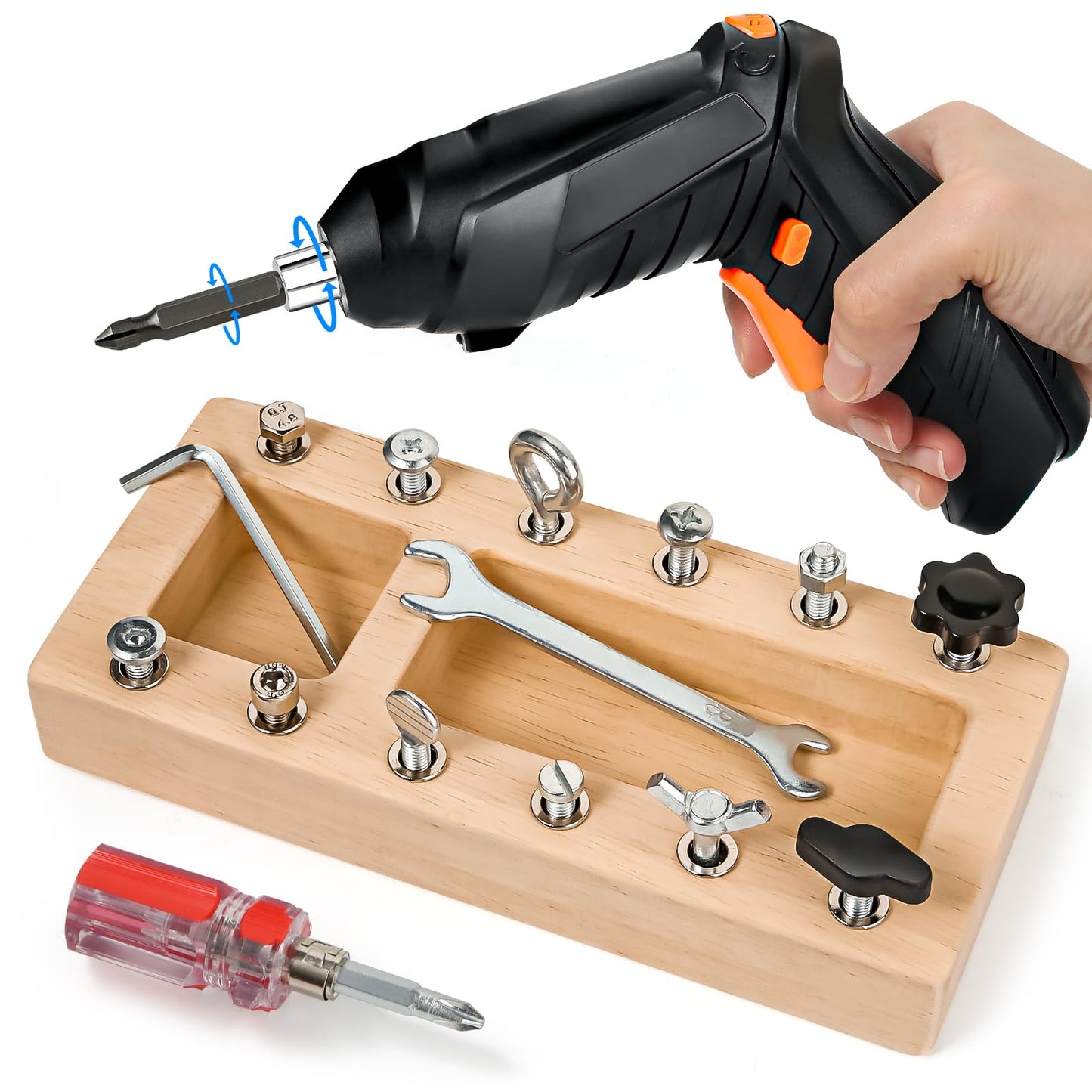 SANANT Montessori Screwdriver Board Set – 21-in-1 Wooden STEM Toy with Electric Drill (Ages 3–6)