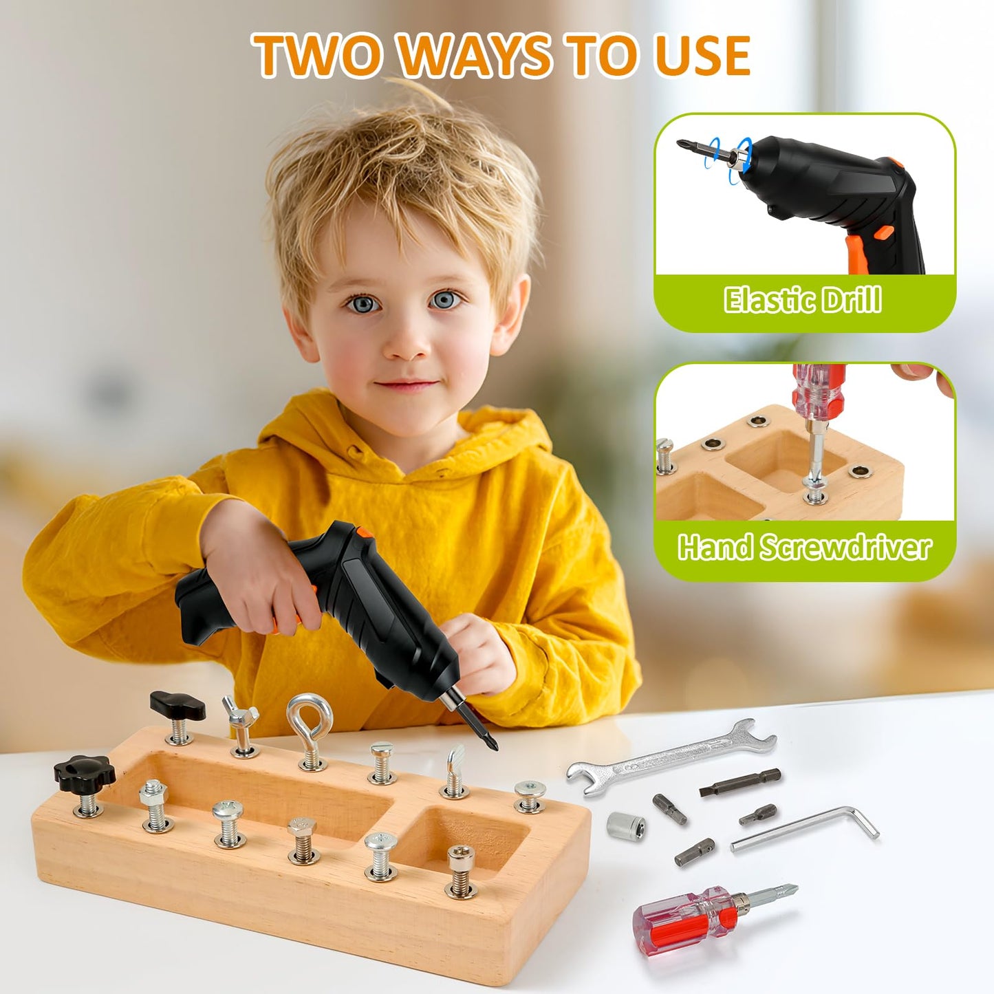 SANANT Montessori Screwdriver Board Set – 21-in-1 Wooden STEM Toy with Electric Drill (Ages 3–6)
