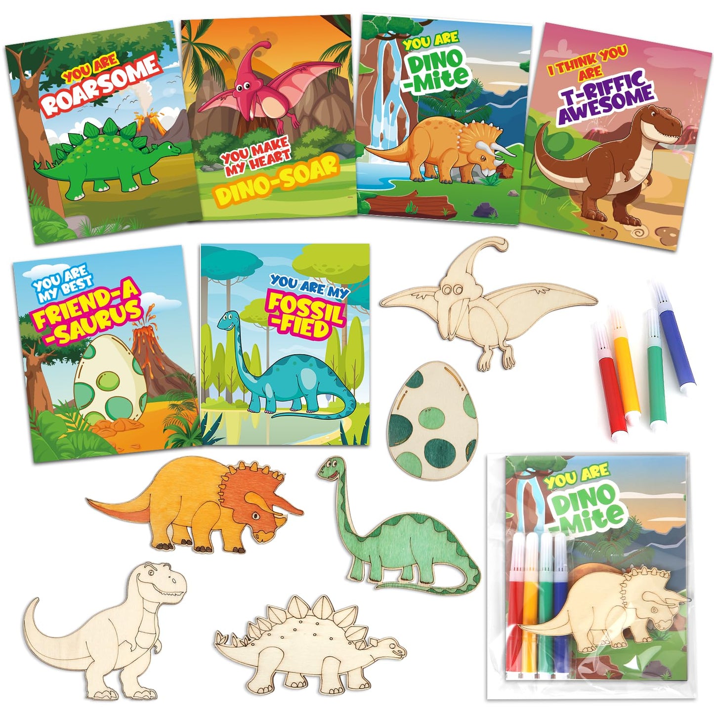 SANANT Valentines Day Gifts for Kids — 30 Wooden Dinosaur Painting Kits with Cards