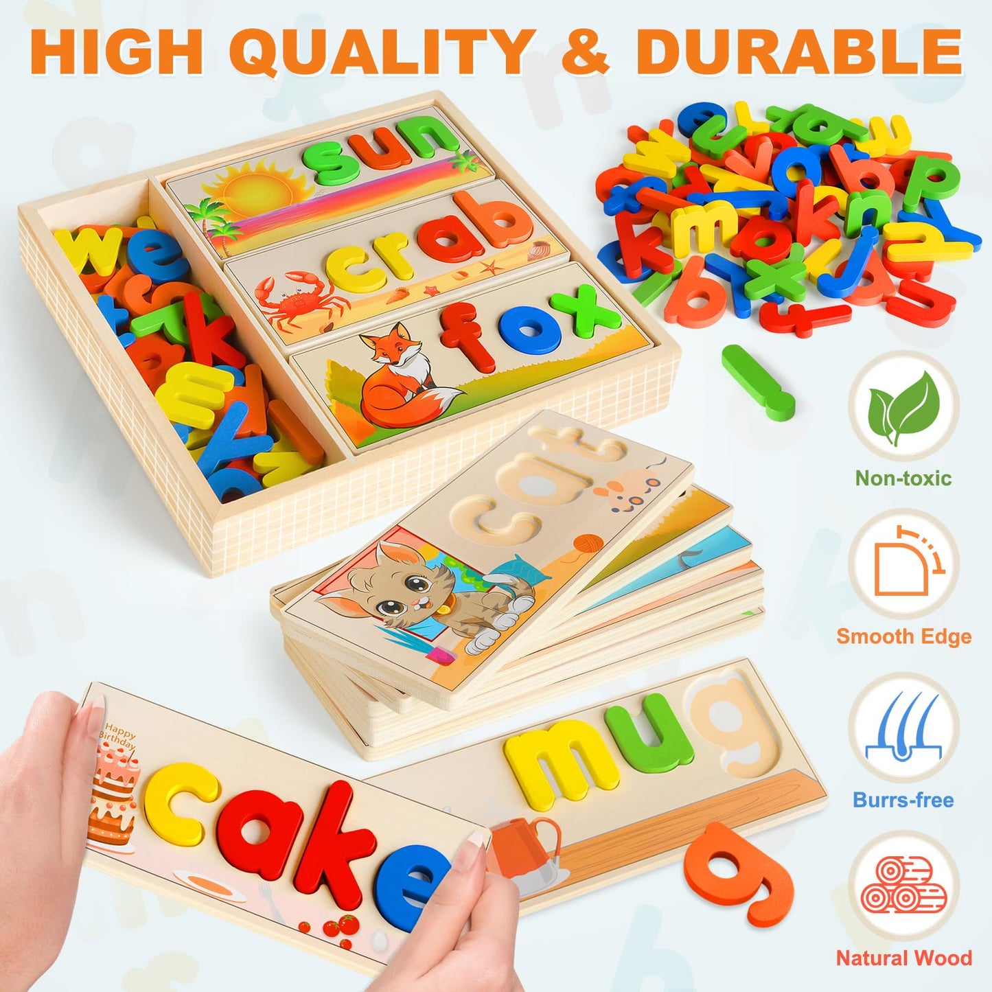 SANANT Wooden See & Spell Learning Toys – Alphabet Cards, CVC Word Builder, Montessori Preschool Gift