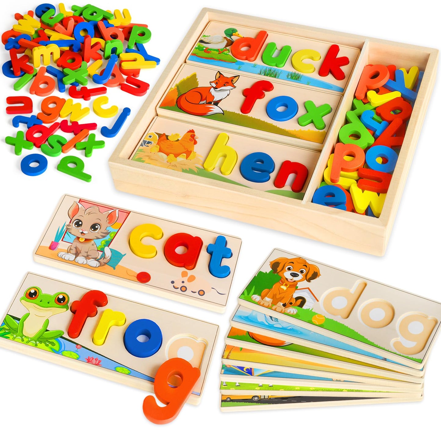 SANANT Wooden See & Spell Learning Toys – Alphabet Cards, CVC Word Builder, Montessori Preschool Gift